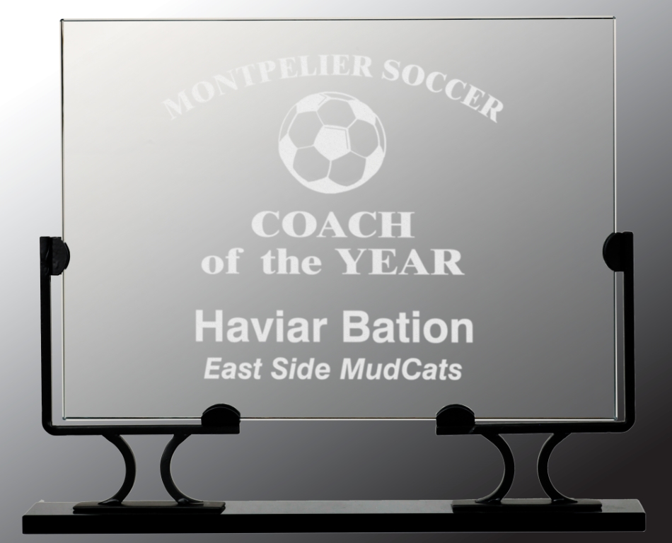 10" Horizontal Rectangle Vintage Glass Award with Iron Base