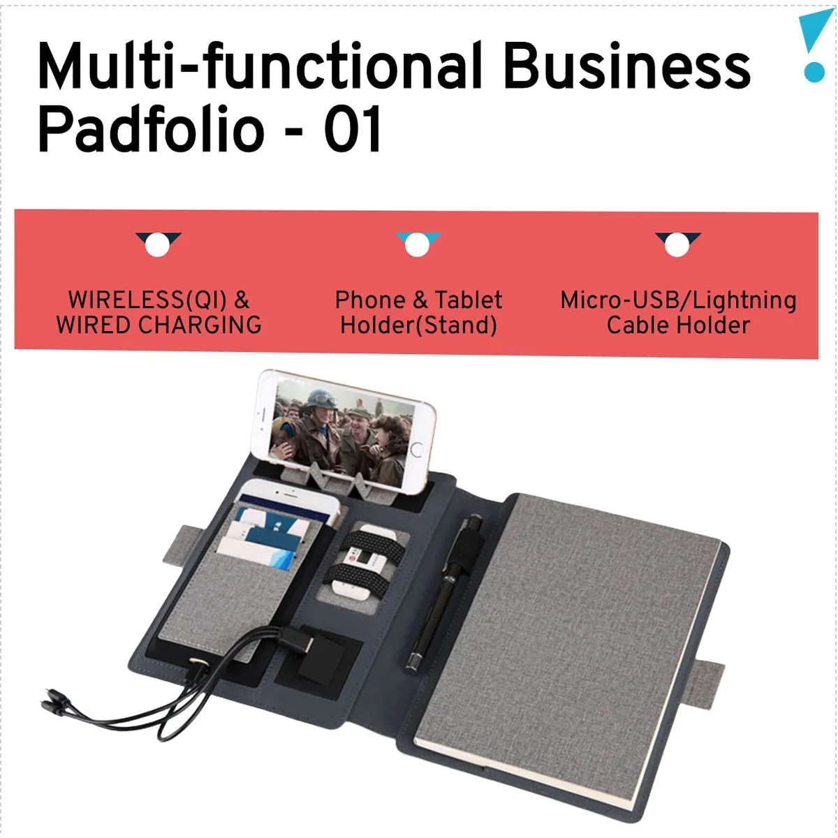 8000mAh Business Padfolio With Wireless Charge and USB 2