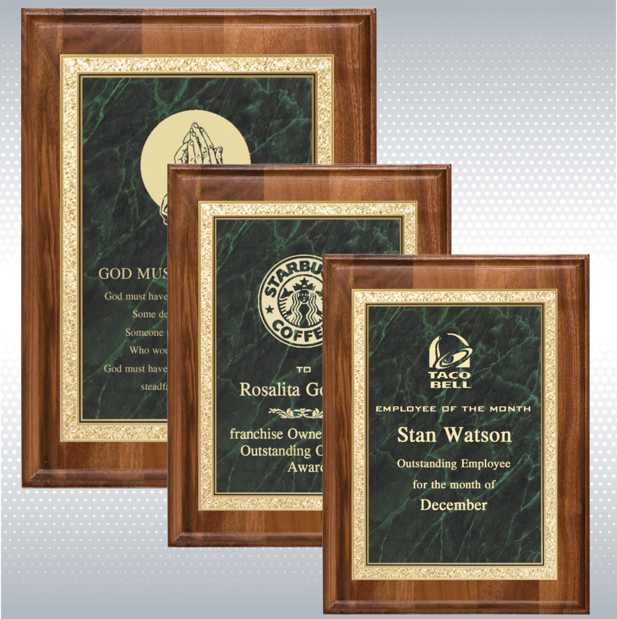 Walnut Rectangle Plaque w/Green Brass Engraving Plate (7" x 9") 4