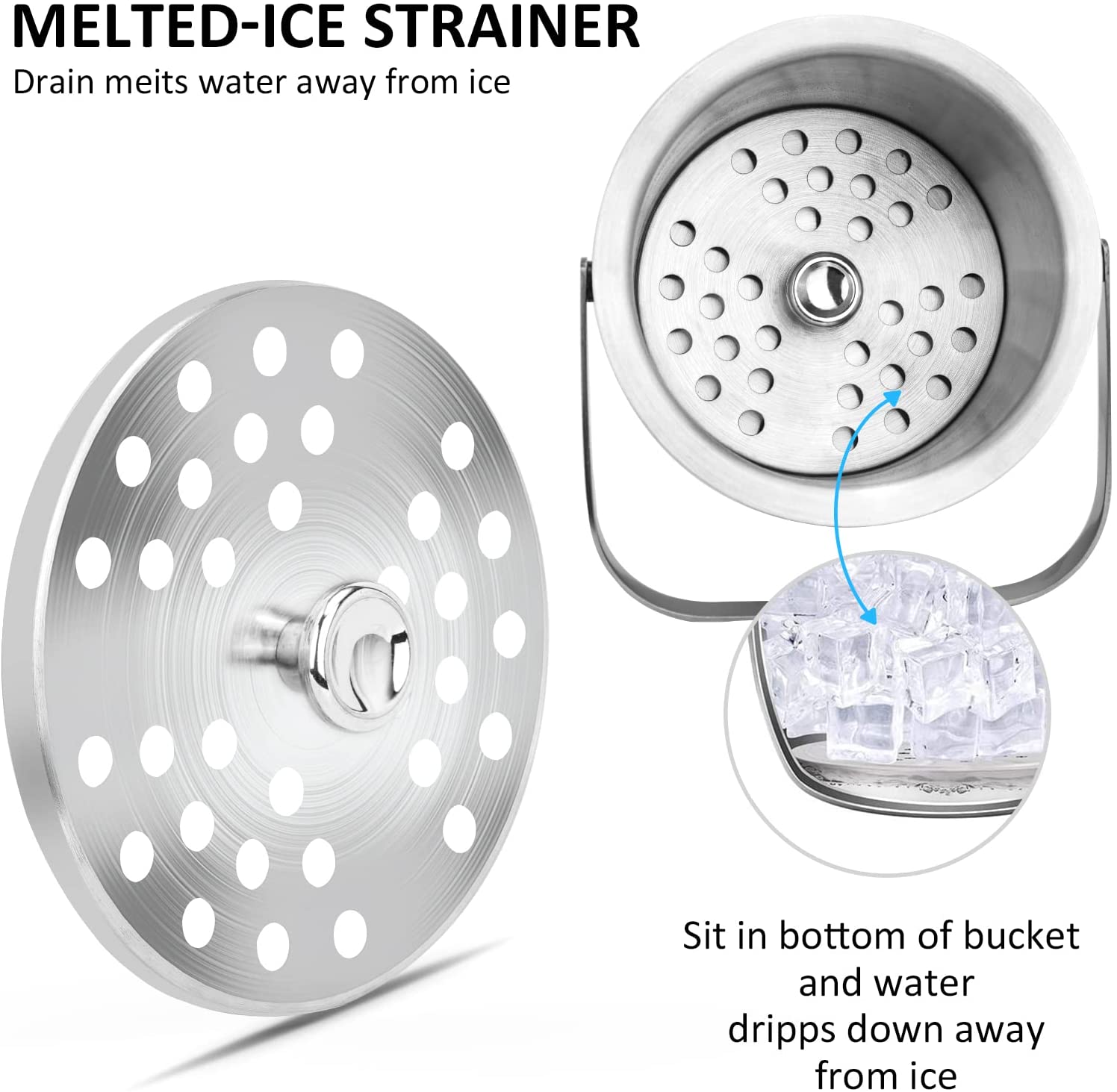 Double Wall Stainless Steel Insulated Ice Bucket with Lid Strainer and Tongs 7