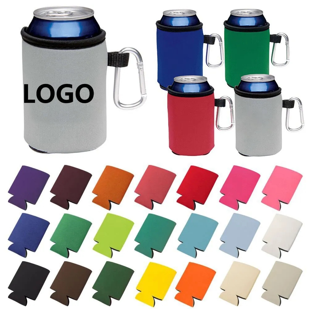 Can Bottle Coolers Cover With Carabiners, custom koozie with logo imprint 2
