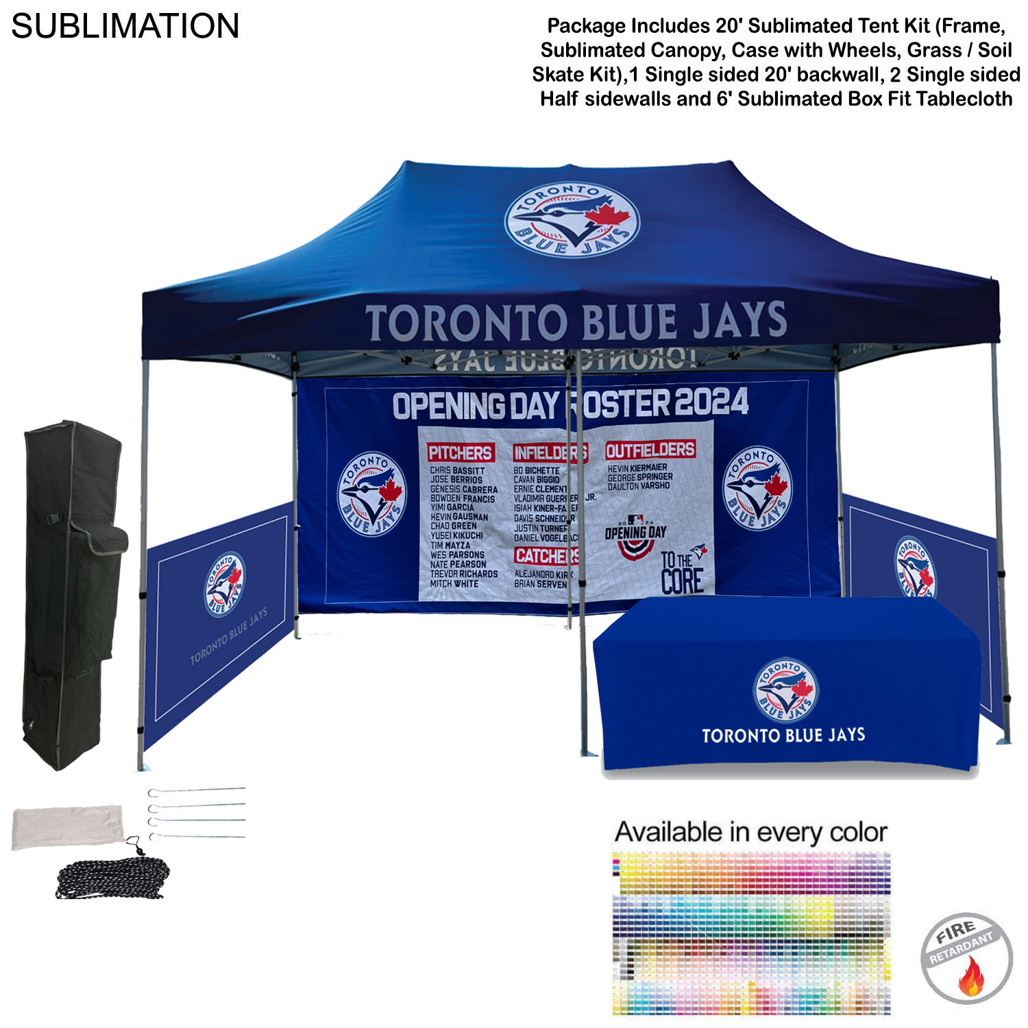Supreme Event Package, 20' Sublimated Tent, 20' Backwall, 2 Half sidewalls, 6' Box Fit Tablecloth 2
