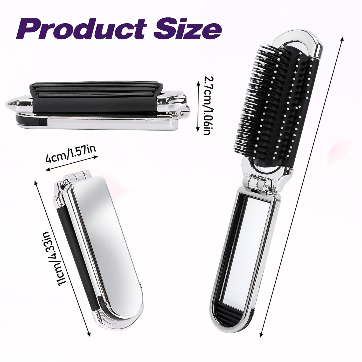 Foldable Travel Hair Brush with Mirror & Soft Bristles 3