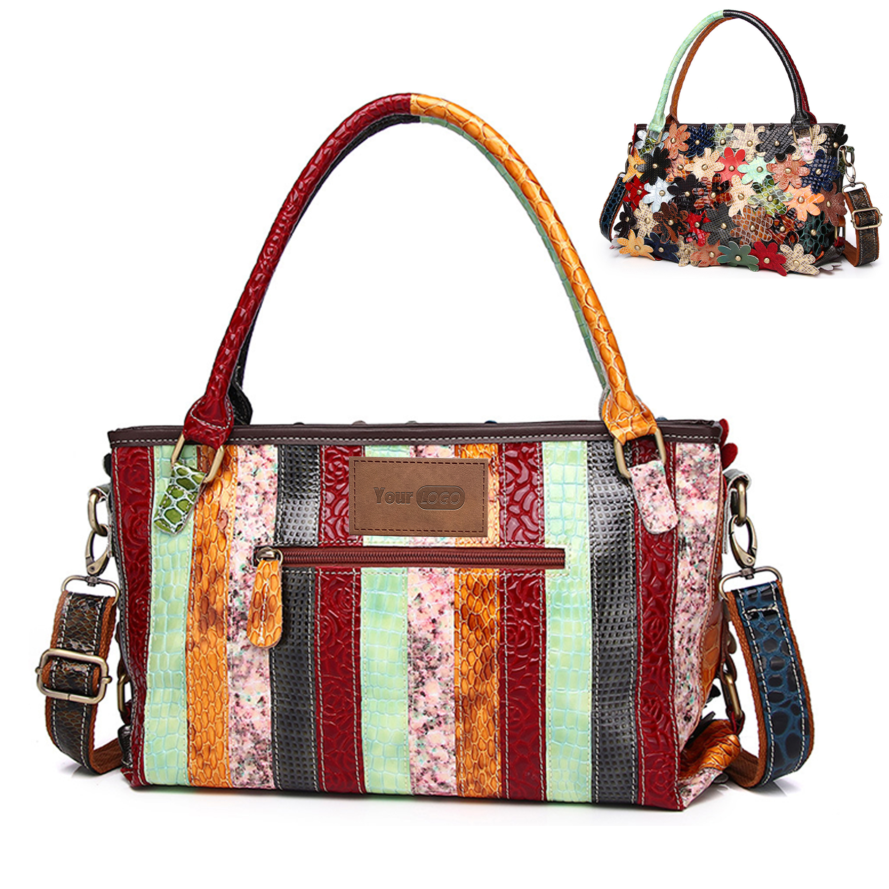 Genuine Leather Serpentine floral coloured stud shoulder bag 2