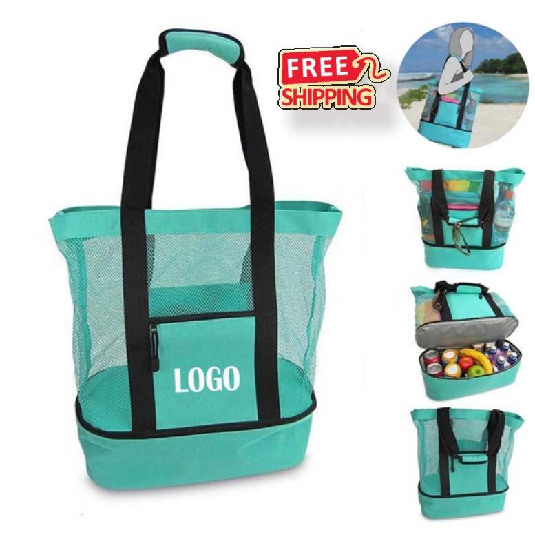 Canvas Beach Tote with Insulated Cooler, custom tote bag with logo imprint 2