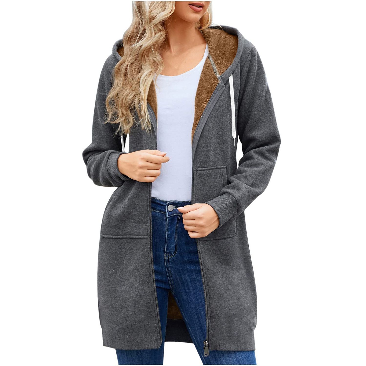Full Zip Long Sleeve Casual Fall Winter Coat 3
