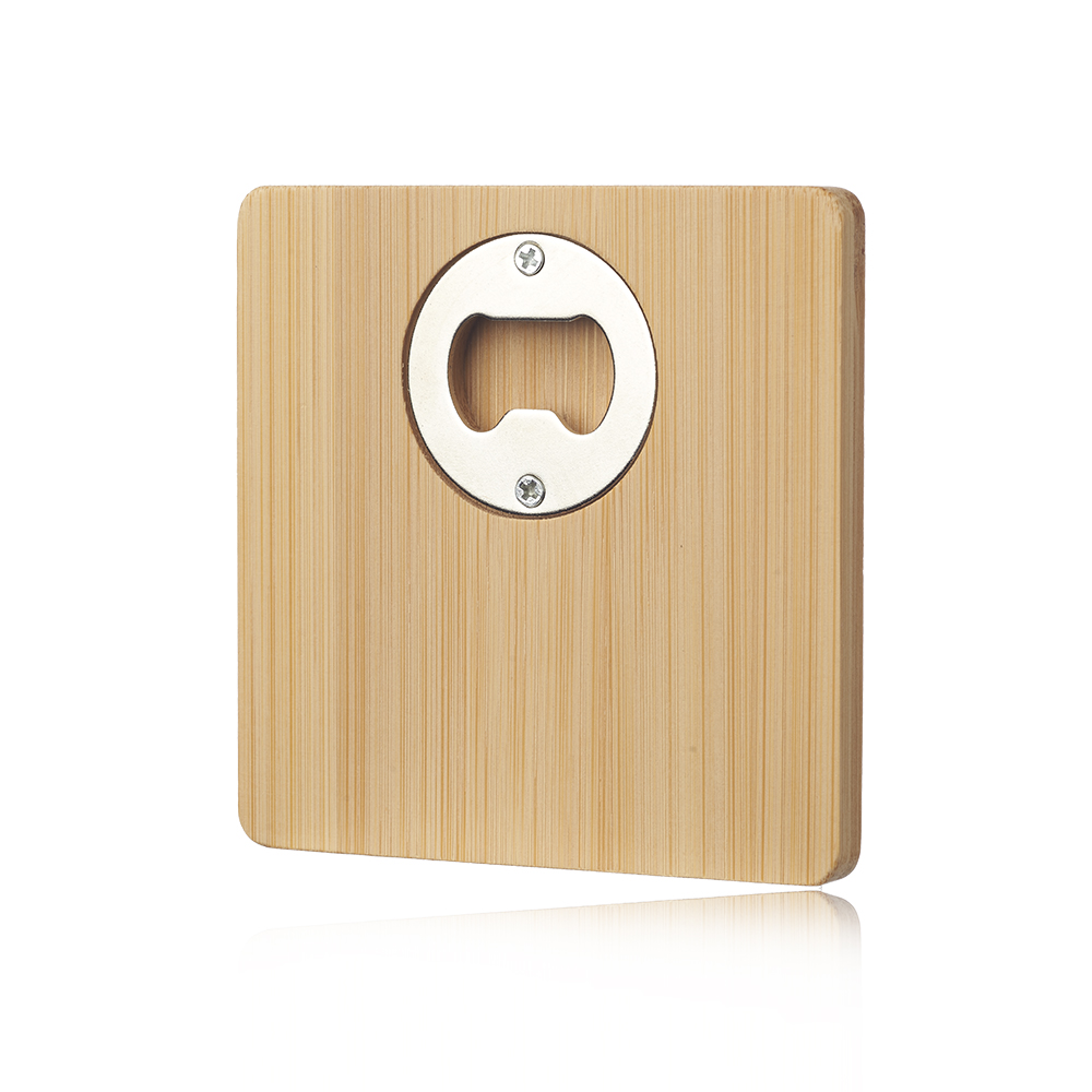 Square Bamboo Coaster with Bottle Opener on Bottom 5