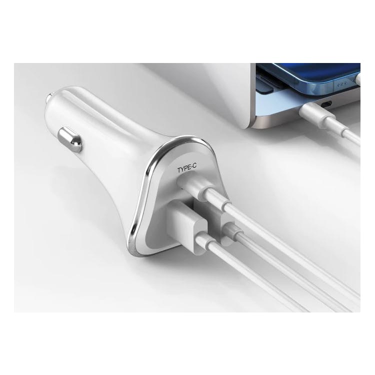 3-Port Car Chargers - White 2 USB Ports & 1 USB-C Port 1