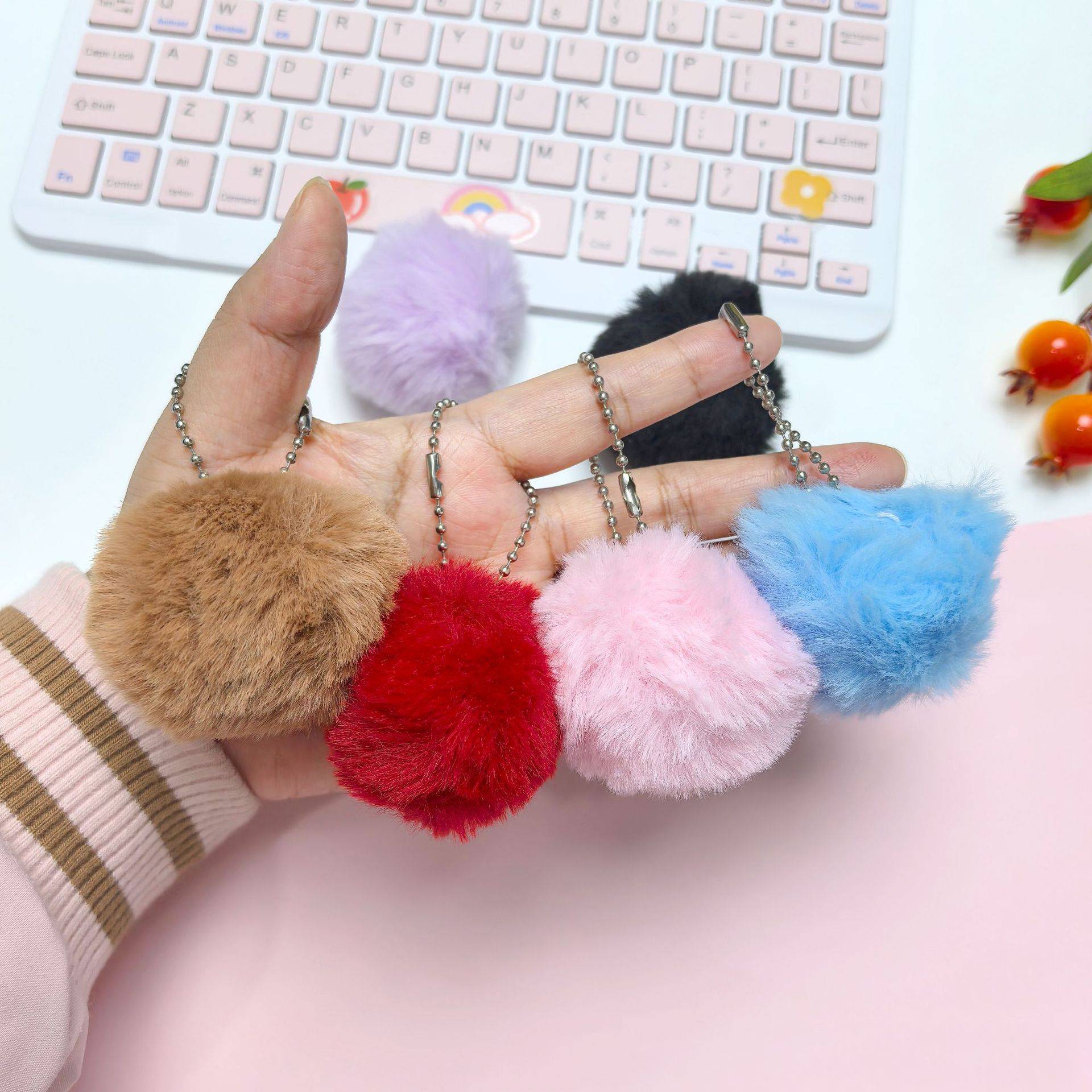 Colorful Fur Ball Pendant Accessory Keychain 6