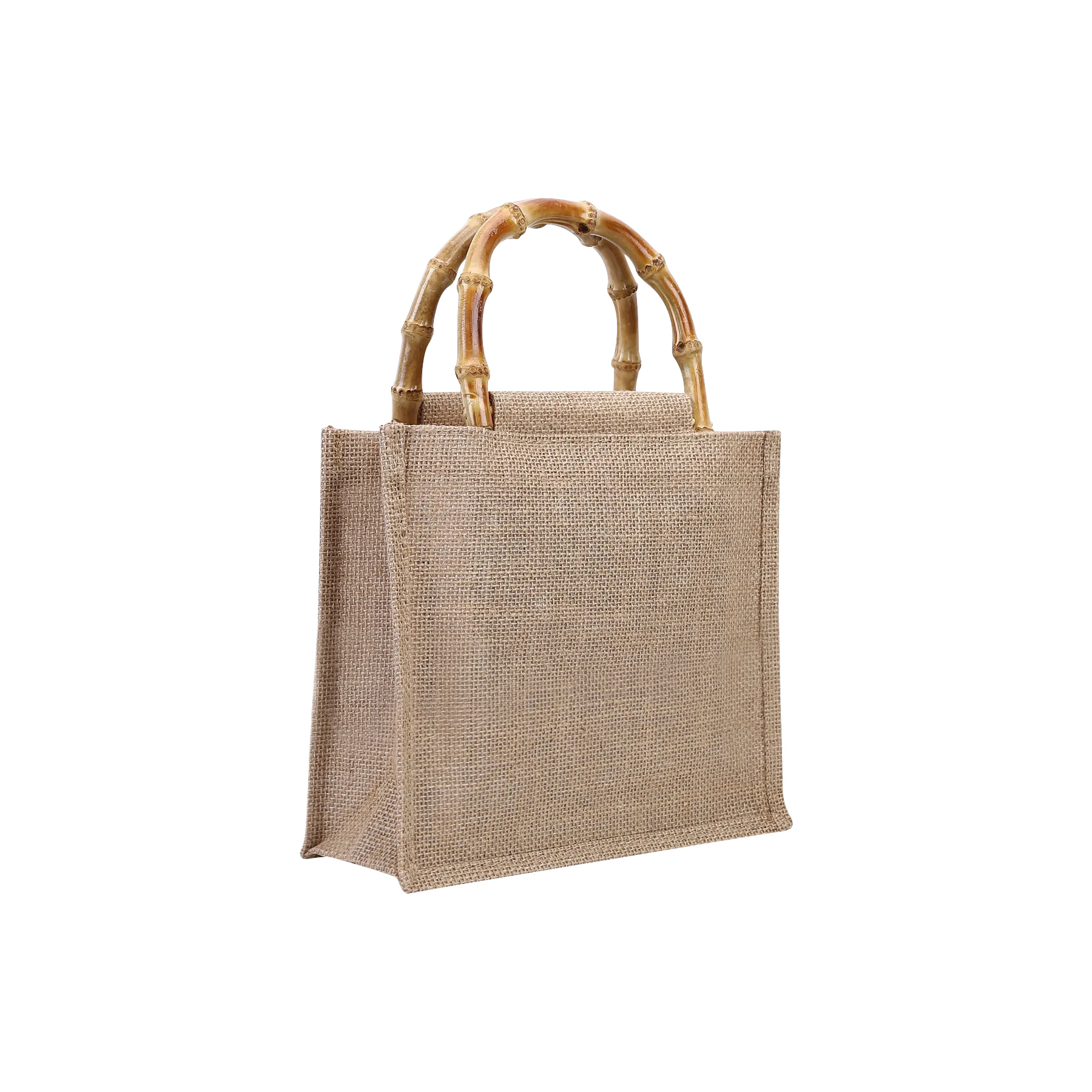 Jute Shopping Tote Bag With Bamboo Handle, custom tote bag with logo imprint 6