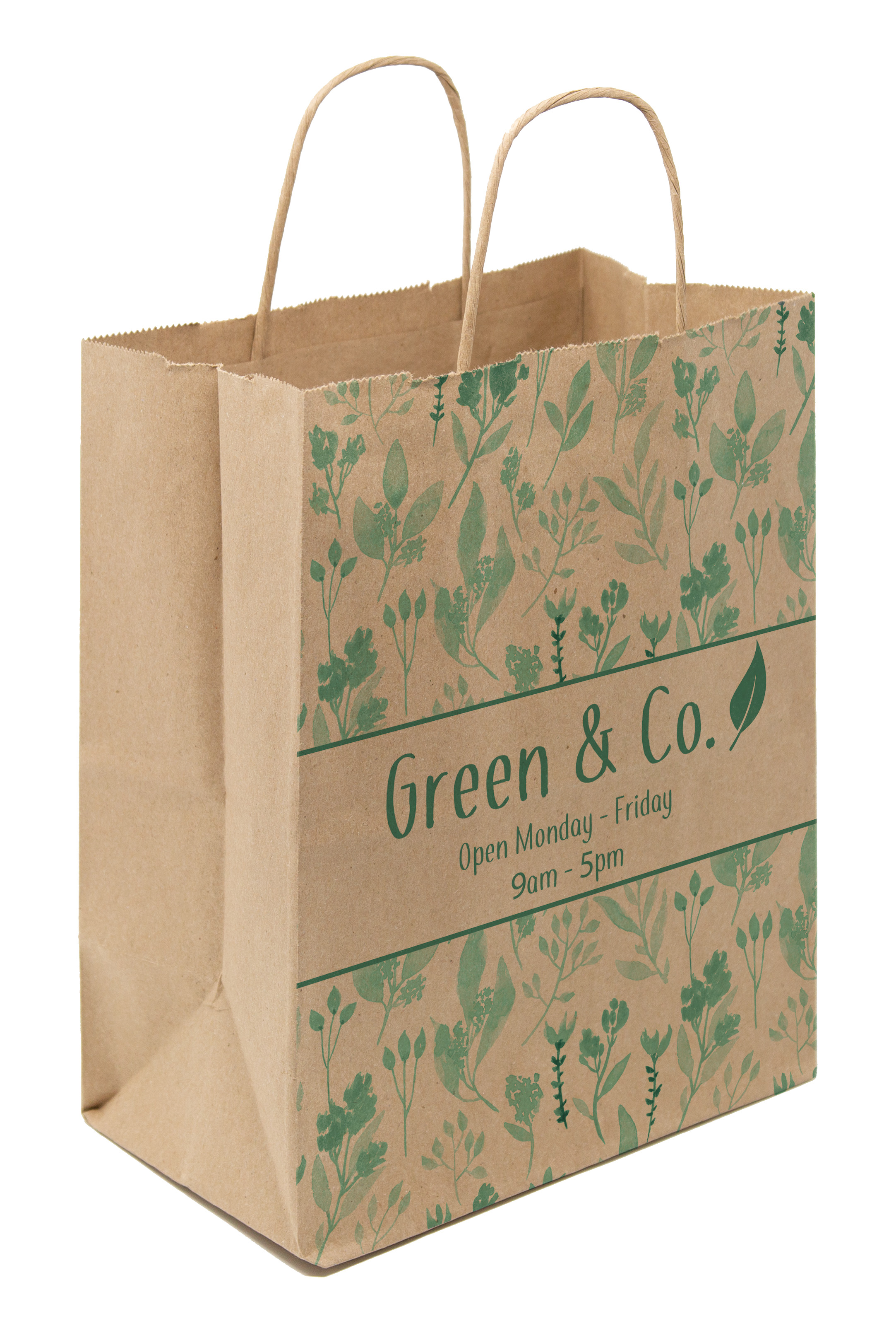 One Color 1-Sided Natural w/ Natural Handle Shopper Paper Bags (8"x 10.25"x 5")