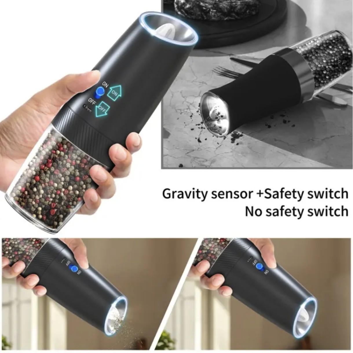 2 Pcs Plastic Usb Rechargeable Gravity Electric Salt And Pepper Grinder Set 2