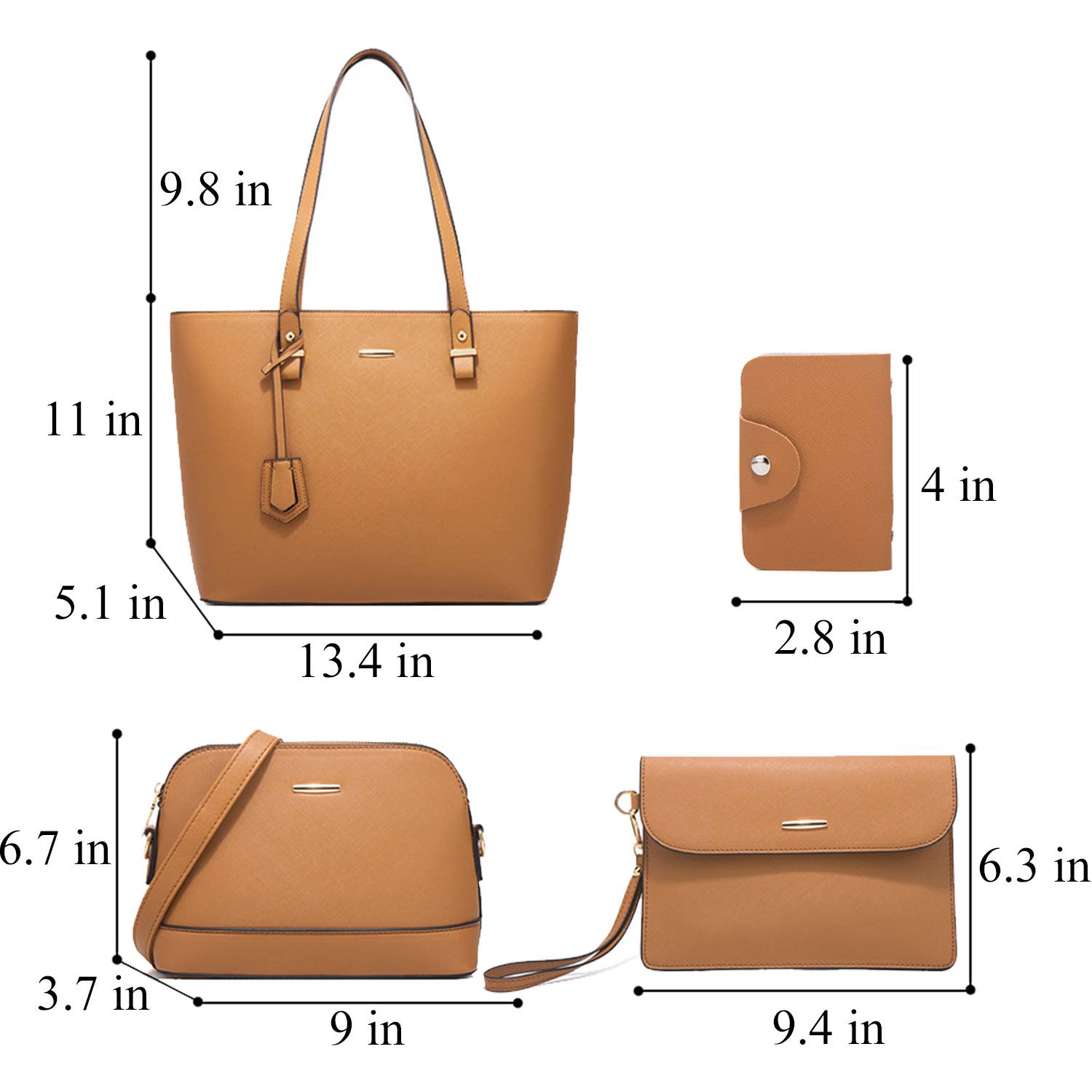 4PCS PU Leather Women Vintage Minimalist Handbag Set 4