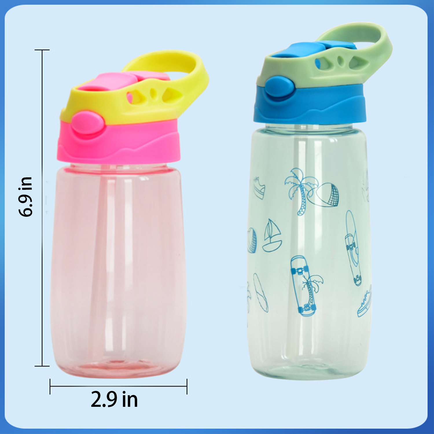 12.5/17.5 oz Easy-Flip Lid Kids' Plastic Straw Water Bottle 2