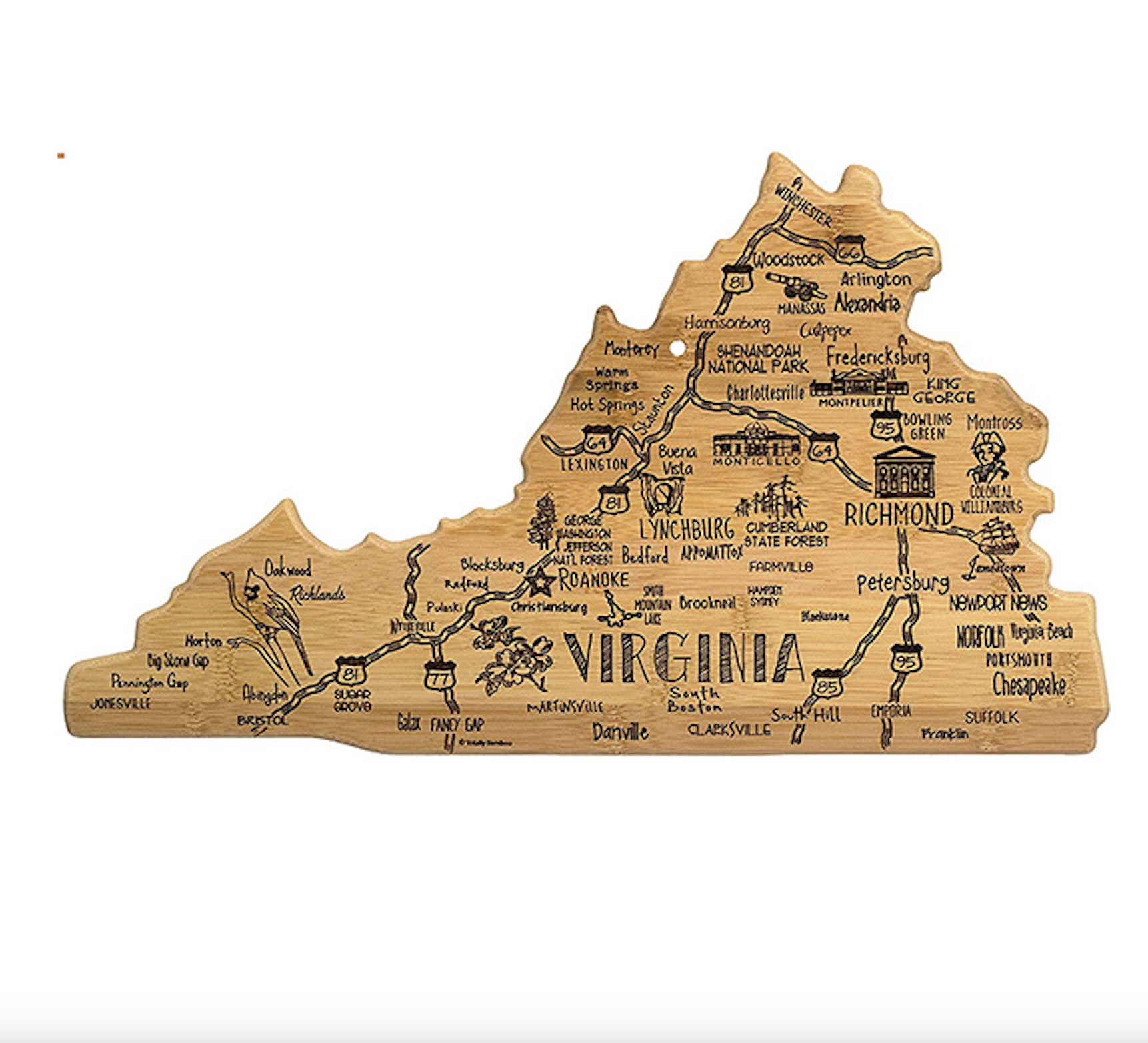 Virginia State Shape Bamboo Cutting Board 2