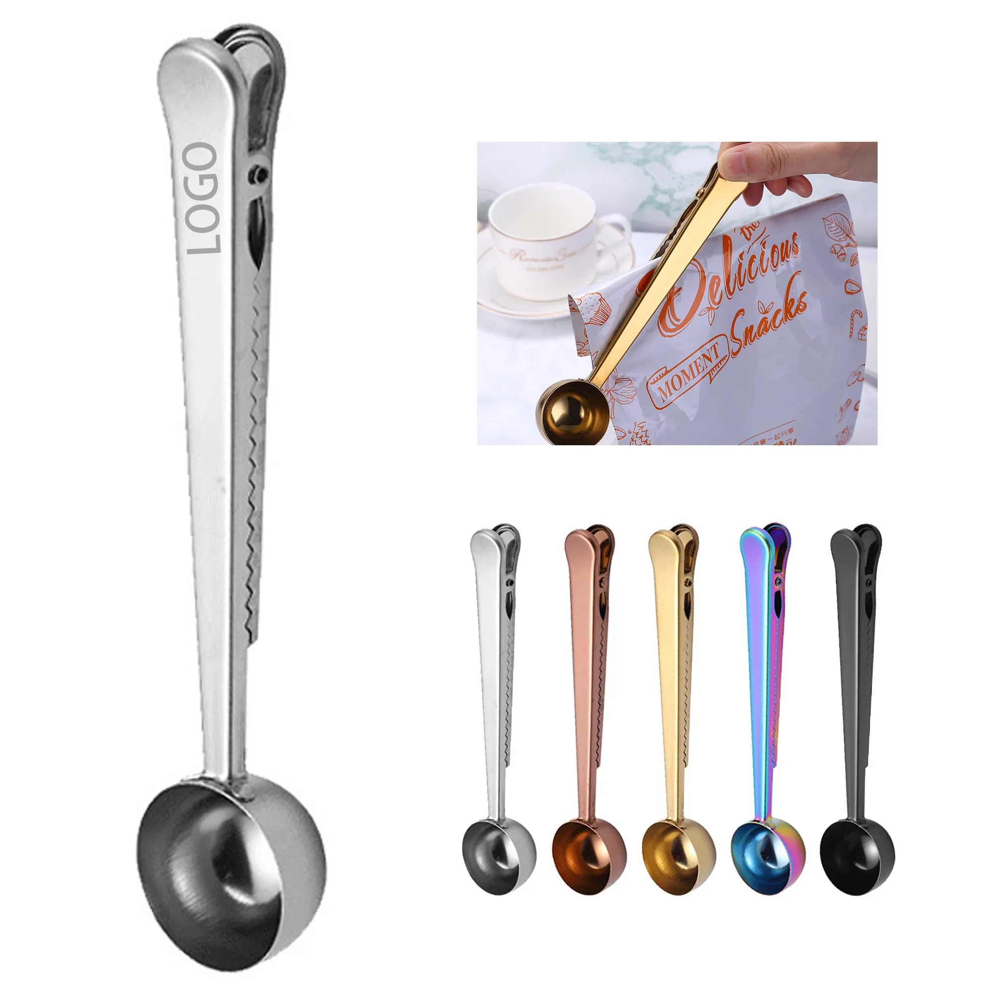 MOQ 20 Stainless Steel Coffee Scoop Clip Two in One 5