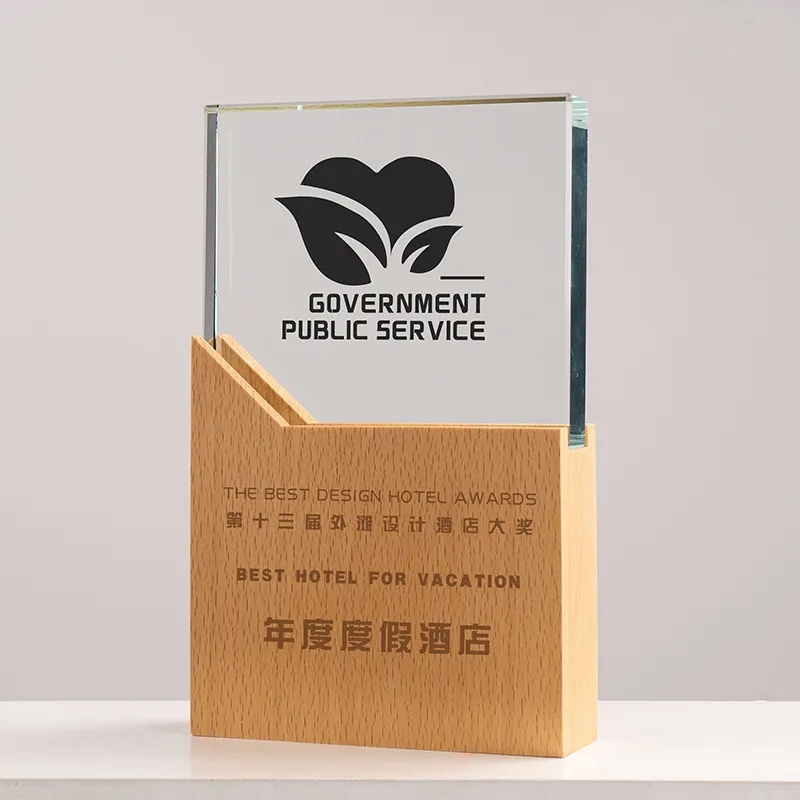 Square Crystal Awards with Wooden Base 6