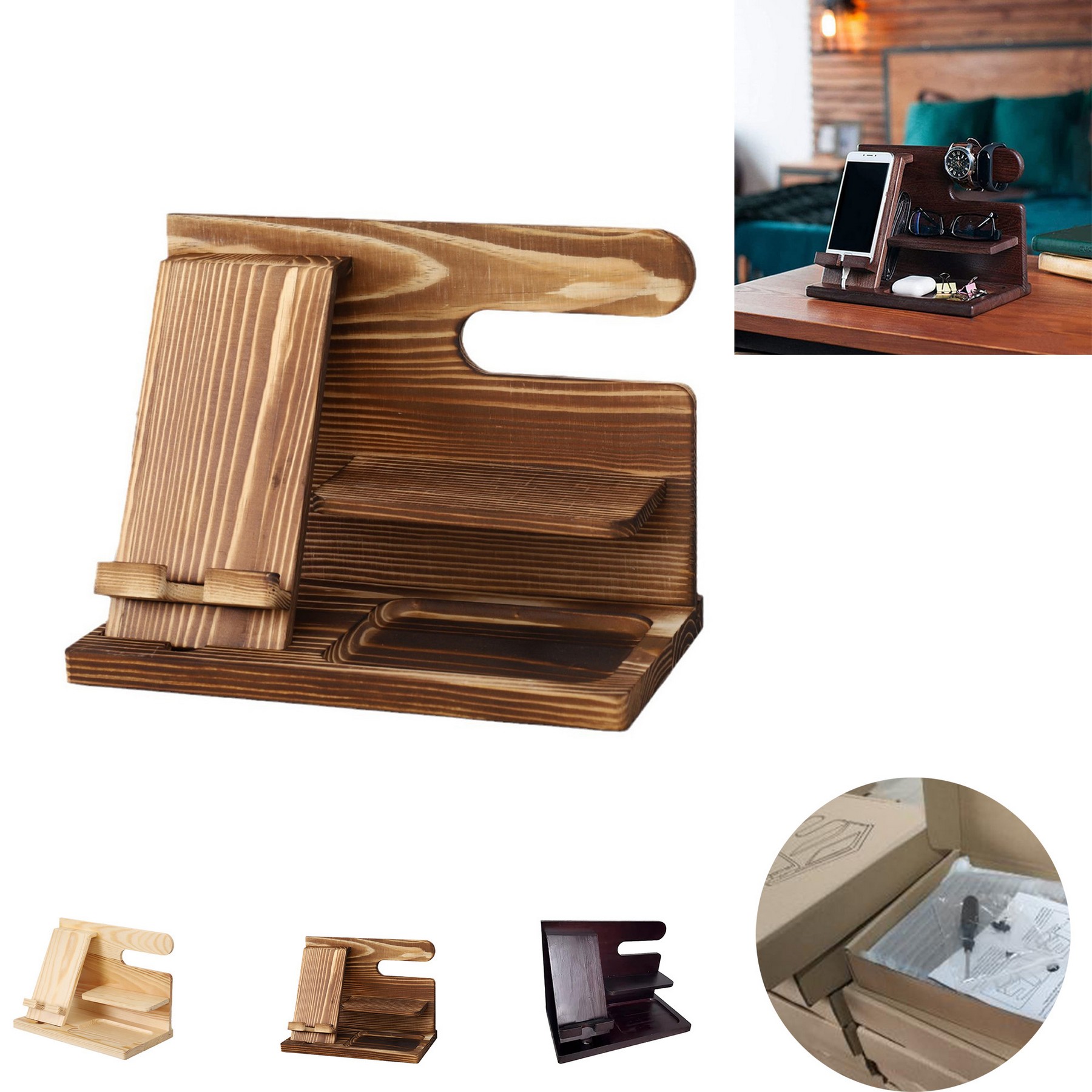 Detachable and Assembled Wooden Phone Stand and Storage Rack 1