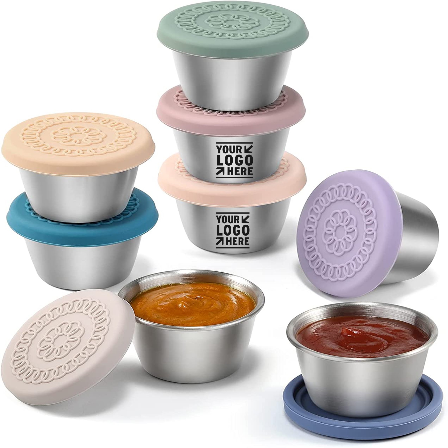 2.4oz Reusable Salad Dressing Small Condiment Stainless Steel Sauce Cup Container with Lid 2