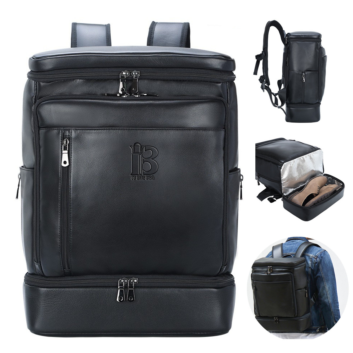 Leather Backpack Casual Travel Daypack with Shoe Compartment 4