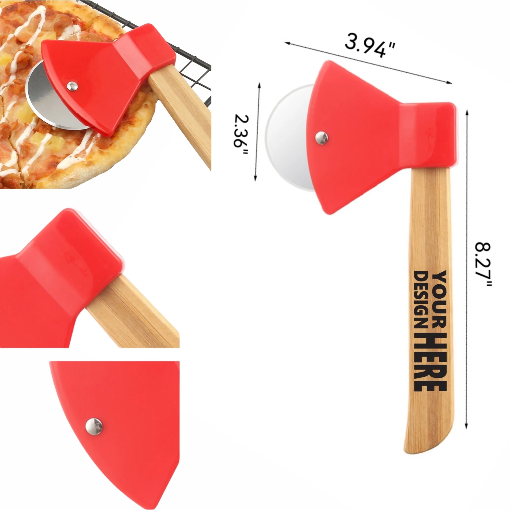 Axe-Shaped Pizza Cutter: Bamboo-Handle Baking Tool 3