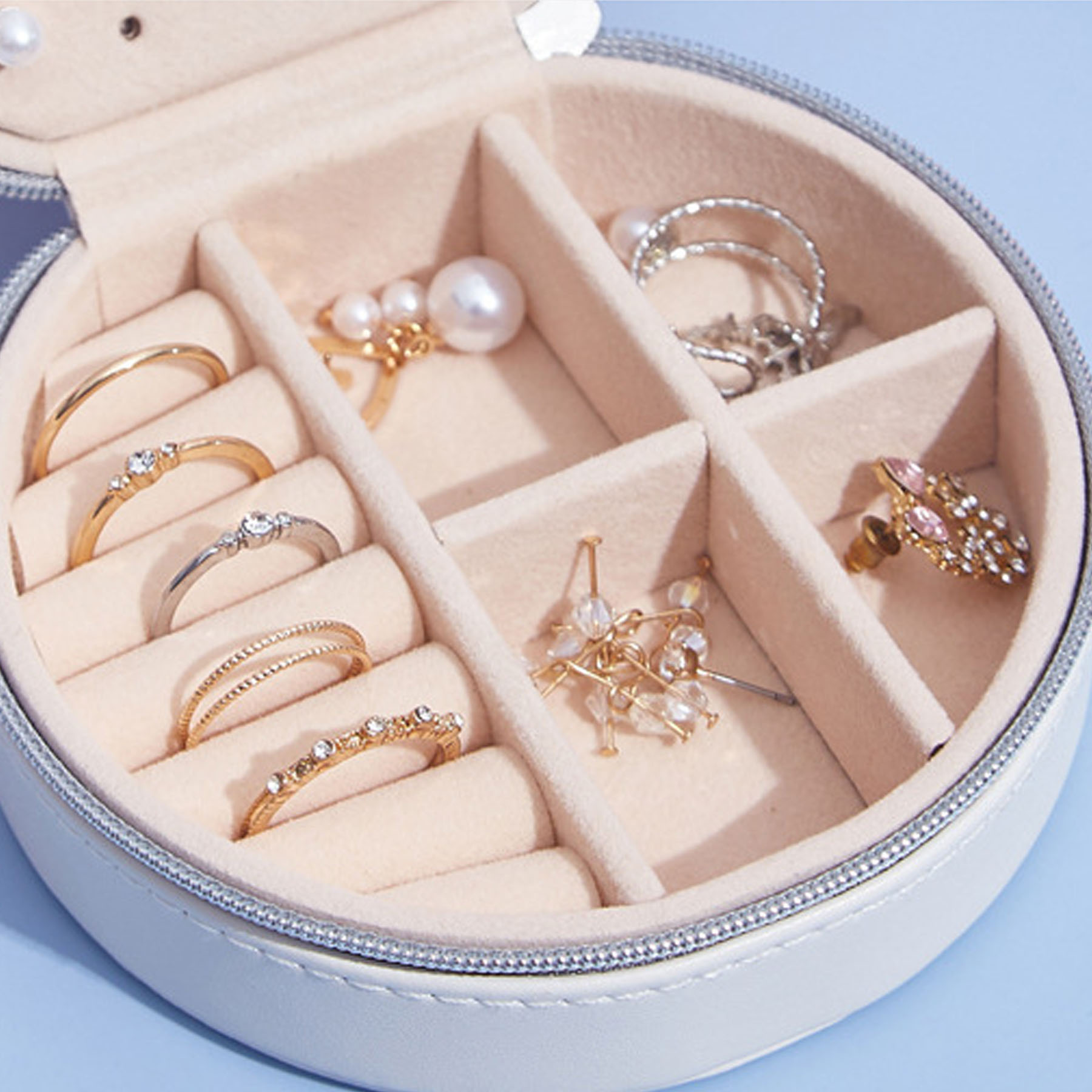 Portable Double-Layer Round Jewelry Box 3