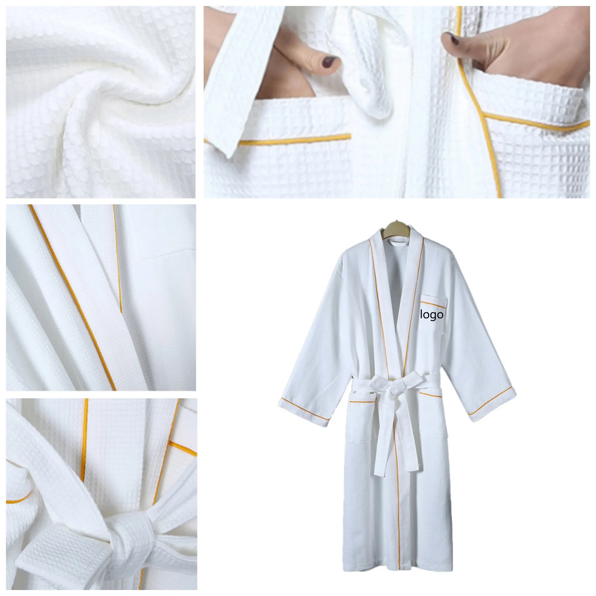 100% cotton Waffle Knit Lightweight Bath Robes 2