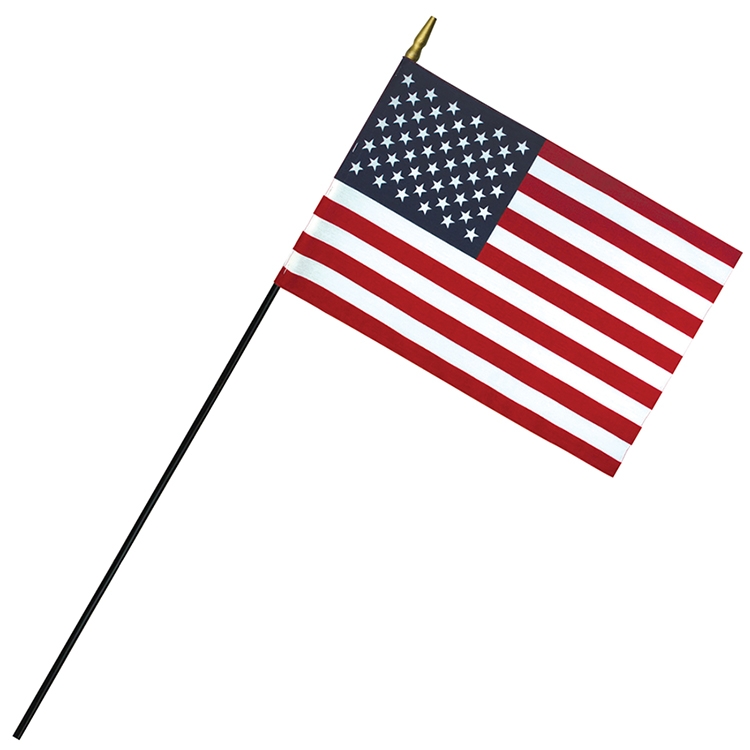 8" x 12" Deluxe Rayon U.S. Stick Flag with Spear Top on 1/4" Diameter Black Dowel 2