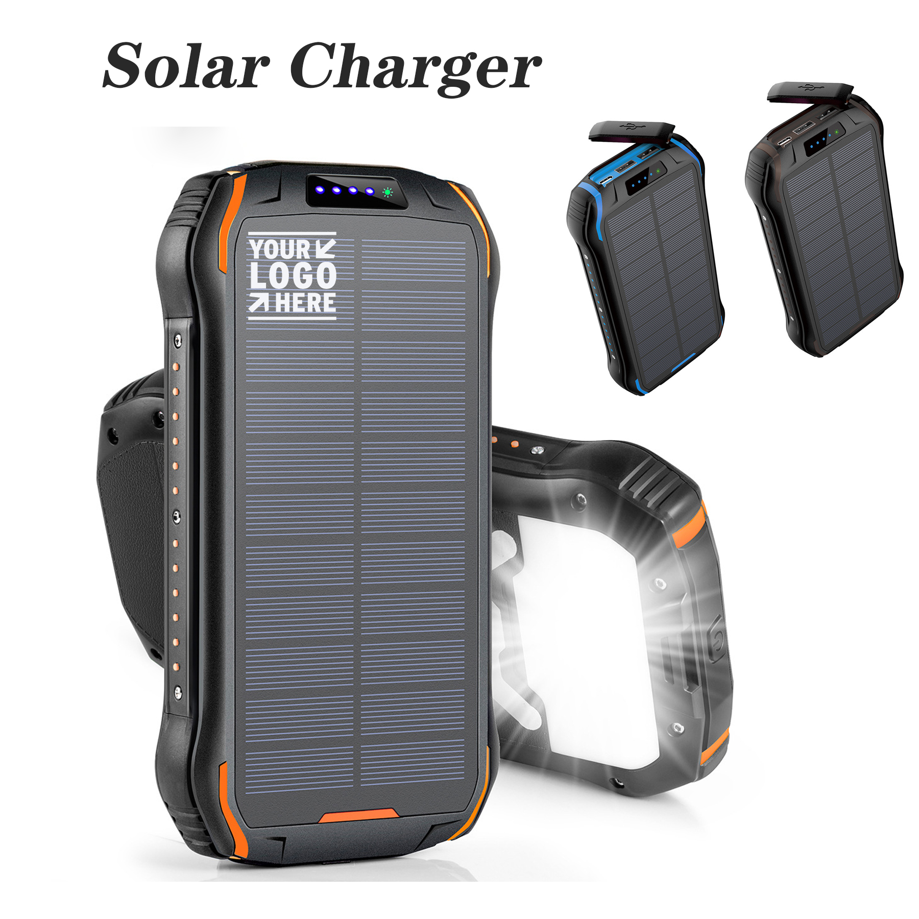 1 Type C 2 USB Ports Built-in Dual LED Flashlight 26800mAh Portable Phone Solar Charger Power Bank  2