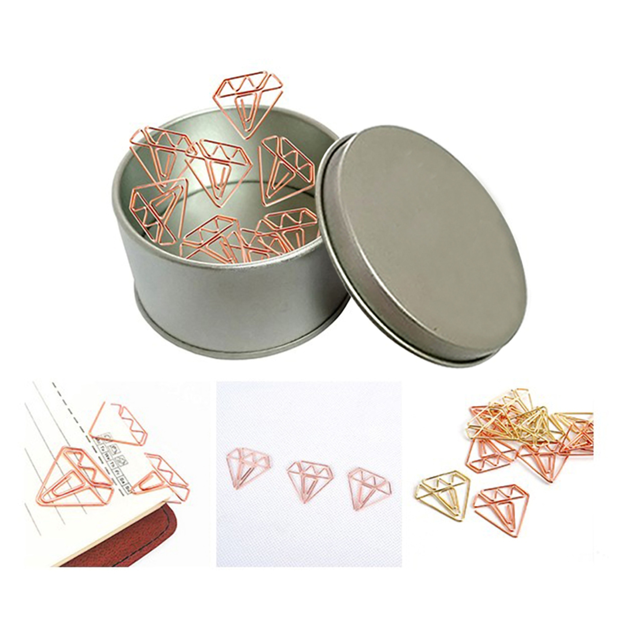 Diamond Shaped Paper Clips w/Tin Container 2