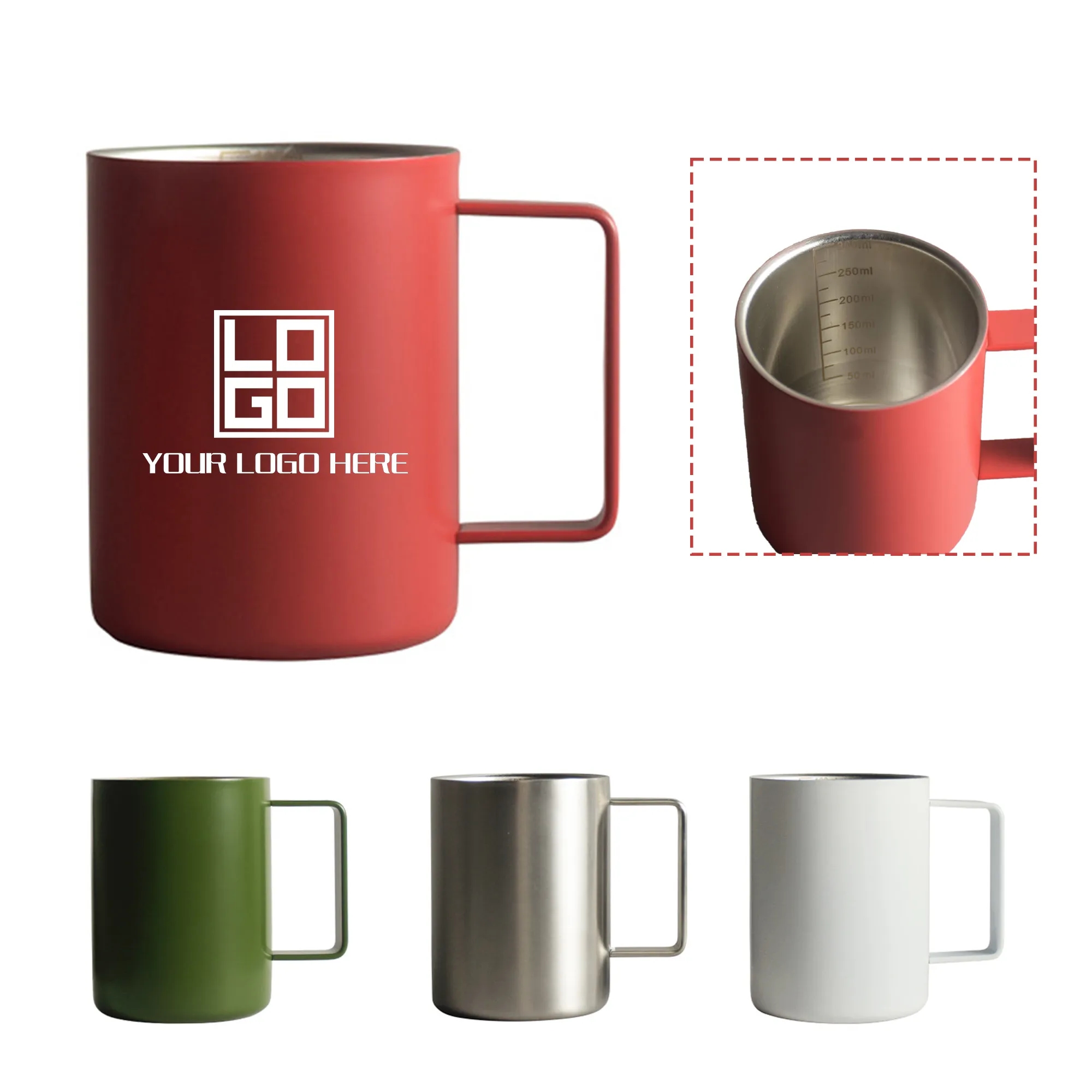 Mug Coffee Cup Double Layer Stainless Steel Scale Line