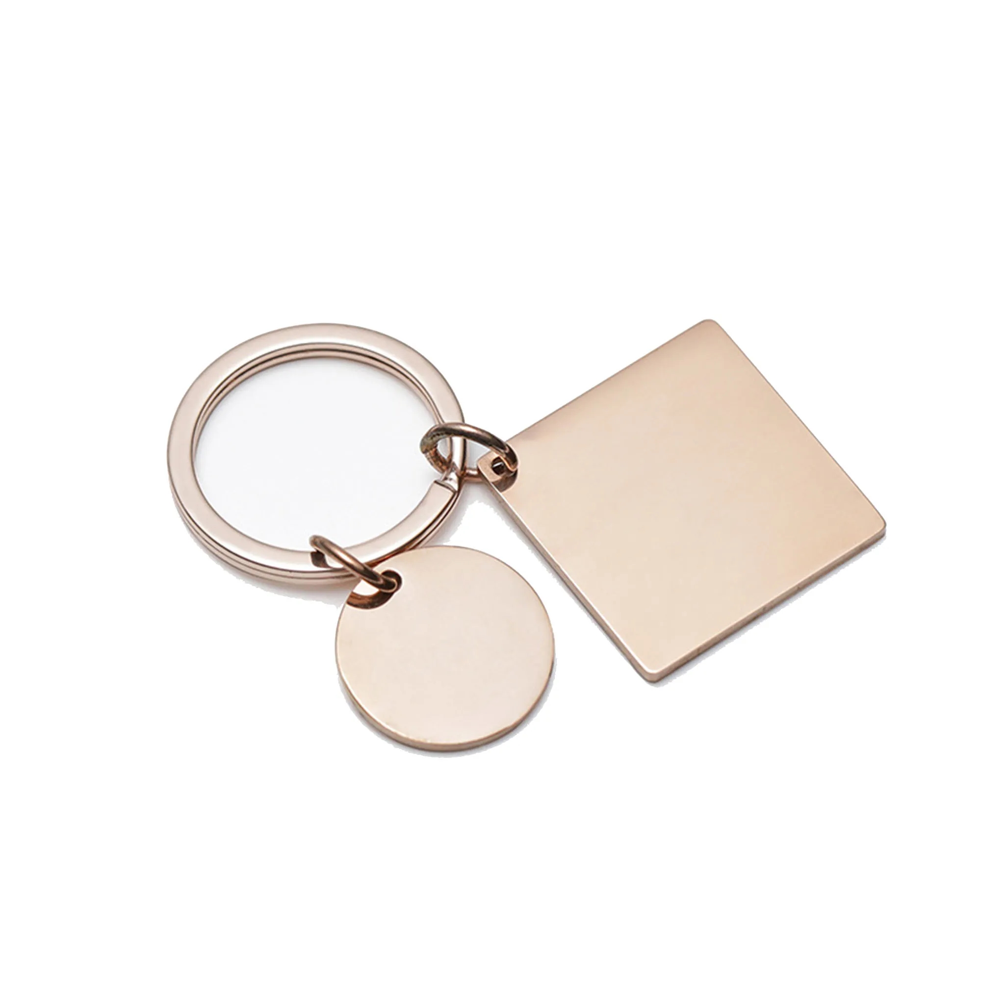 Twin Metal Round Square Pendant Keychain 5