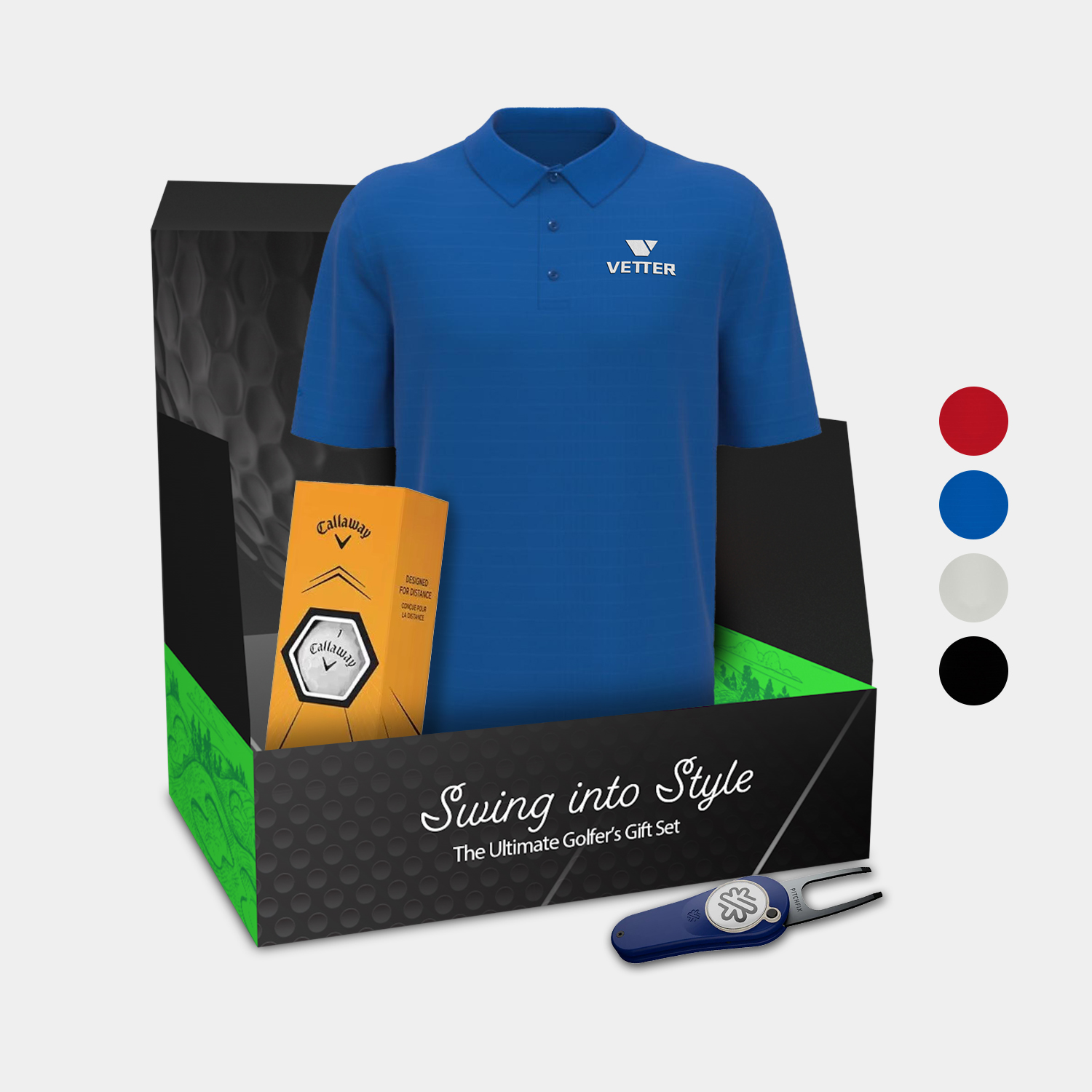 Callaway® Men's Golf Polo Shirt, Warbird Golf Balls & Pitchfix® 2.5 Golf Divot Tool Gift Set 2