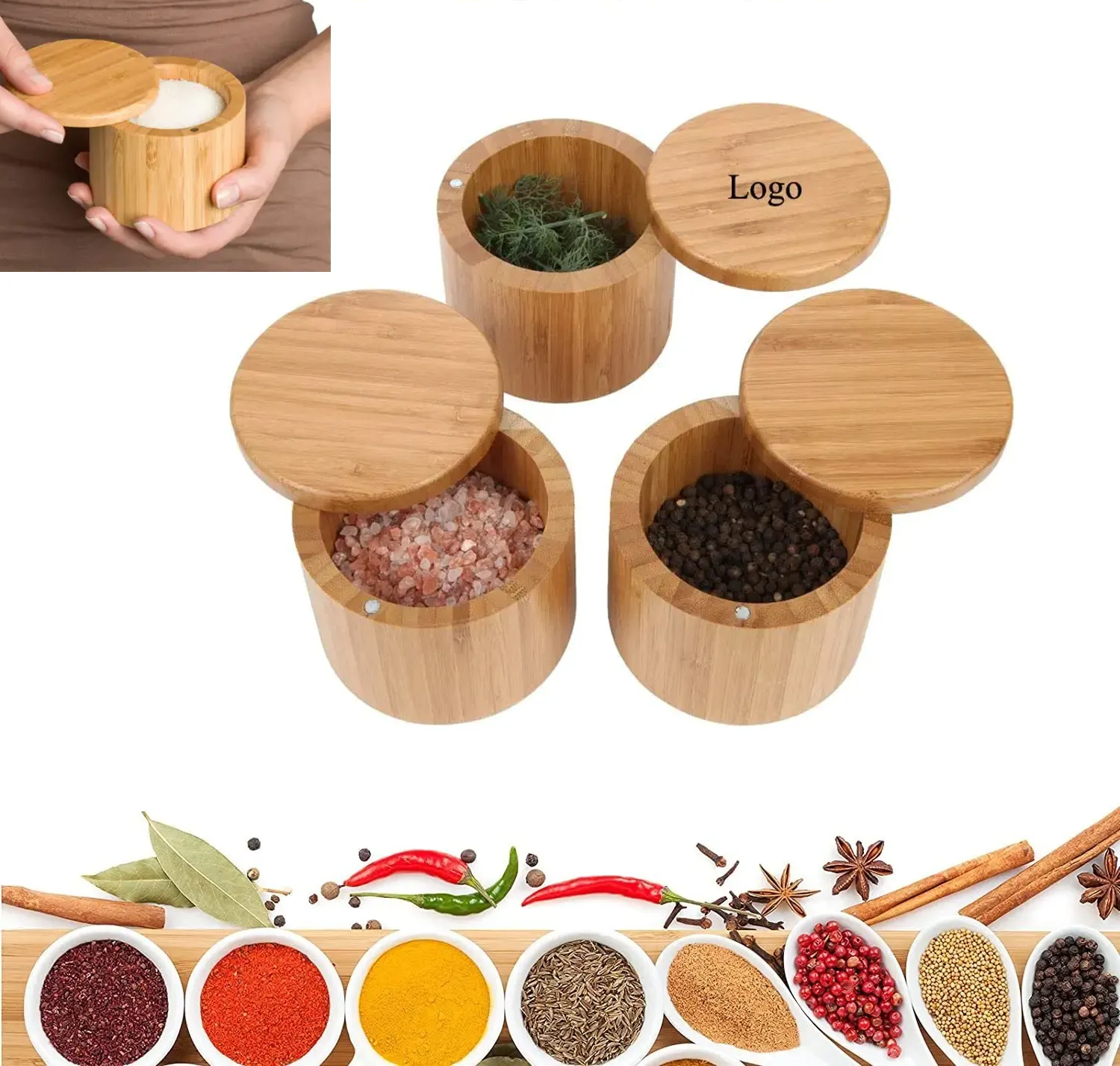 Bamboo Storage Box, with Magnetic Swivel Lid 5