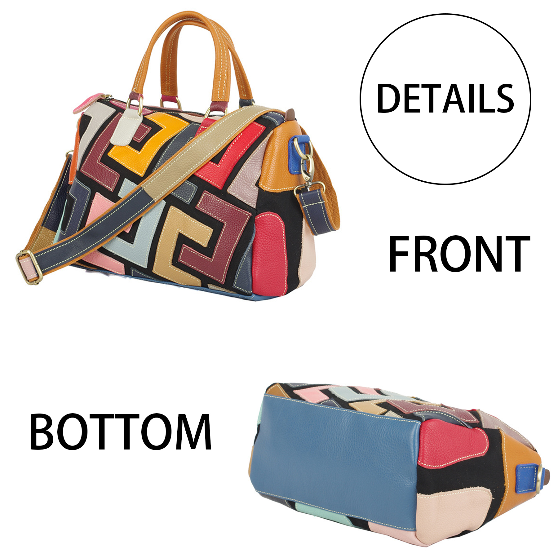Genuine Leather Geometric colourful contrast cross-body bag 2
