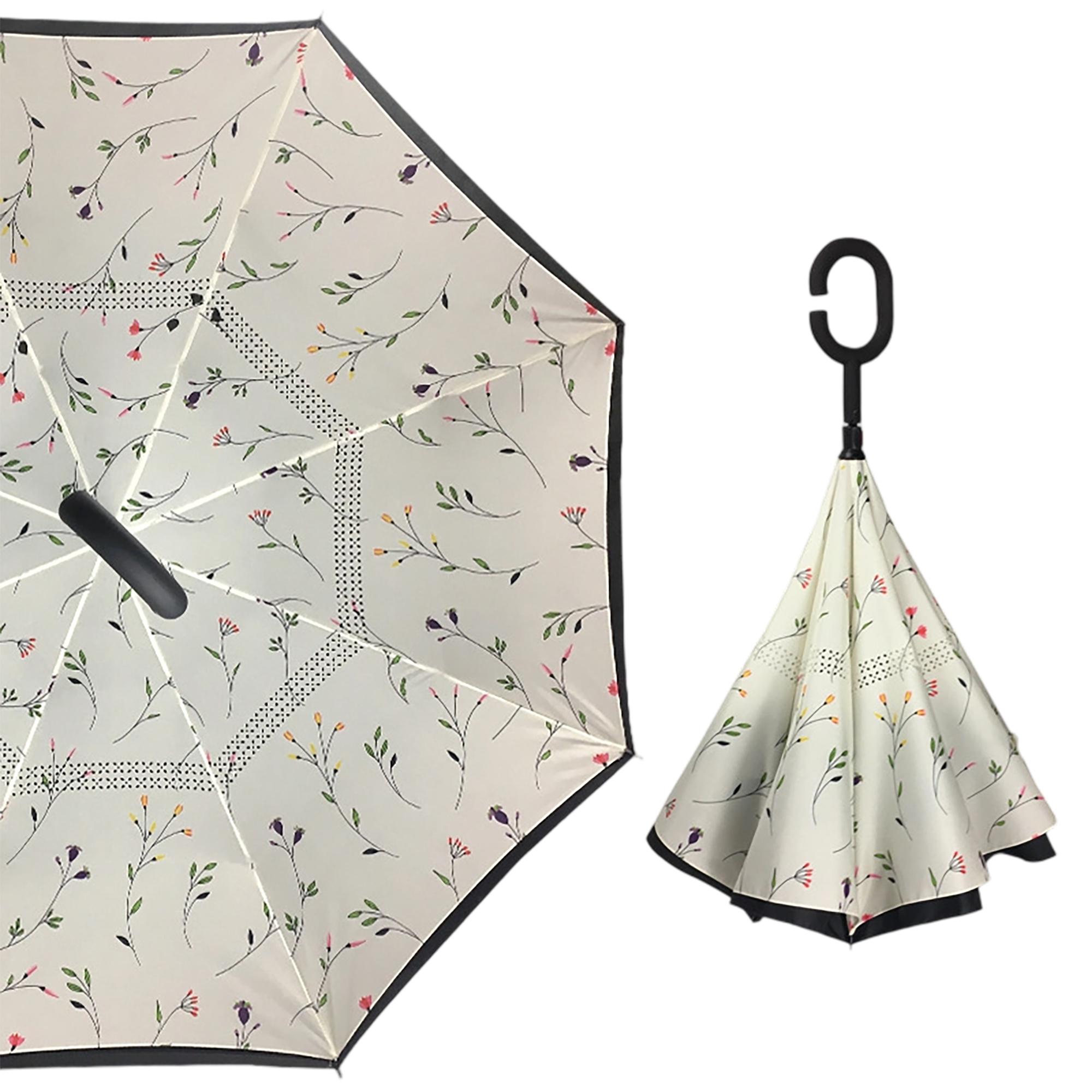 Double Layer Waterproof Reverse Folding Inverted Umbrella With Wrist Handle 42" X 31.5" 5