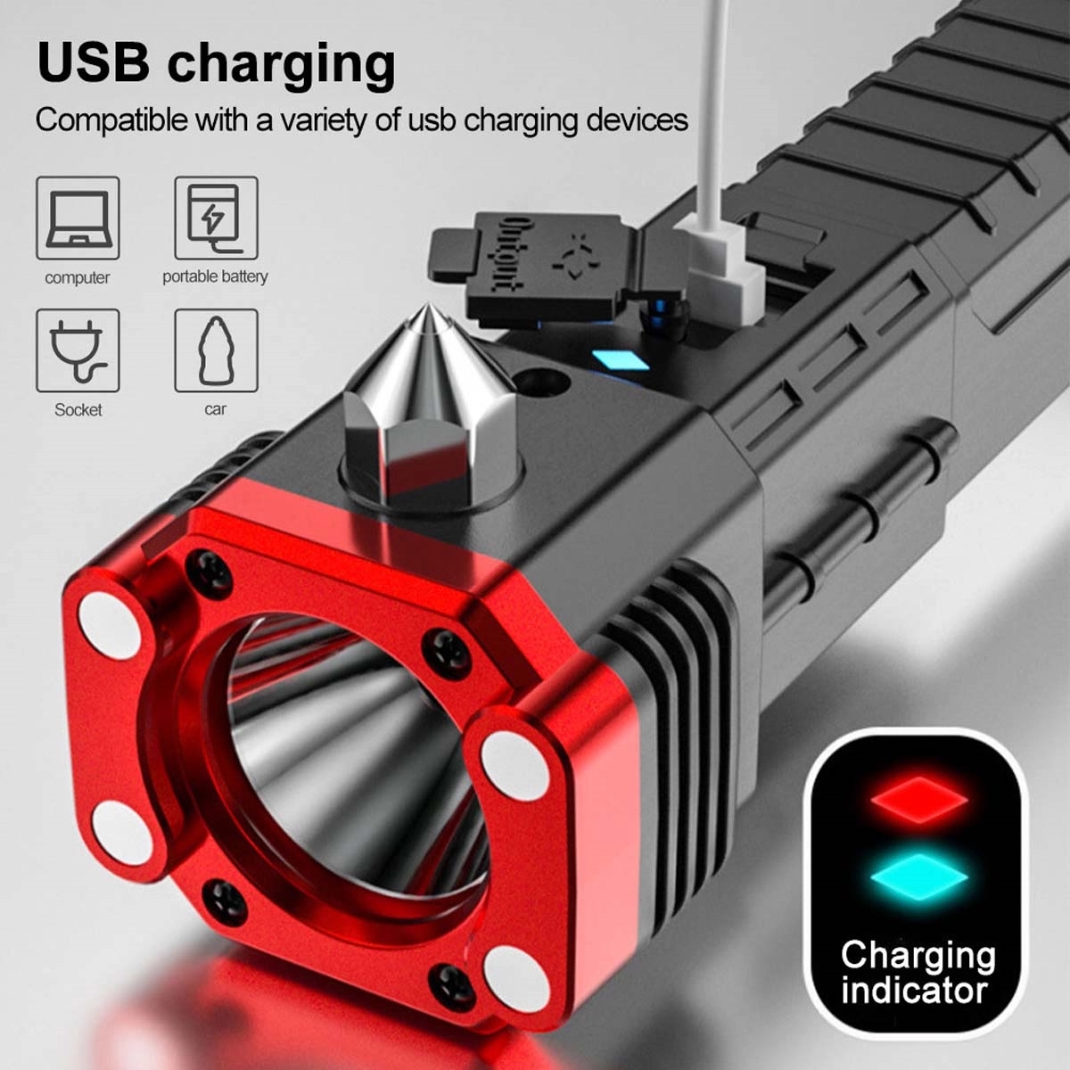 Usb Rechargeable Safety Hammer Flashlight 3