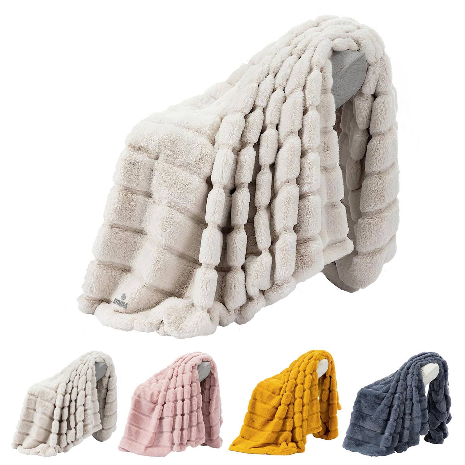 Luxurious and soft imitation rabbit fur striped blanket