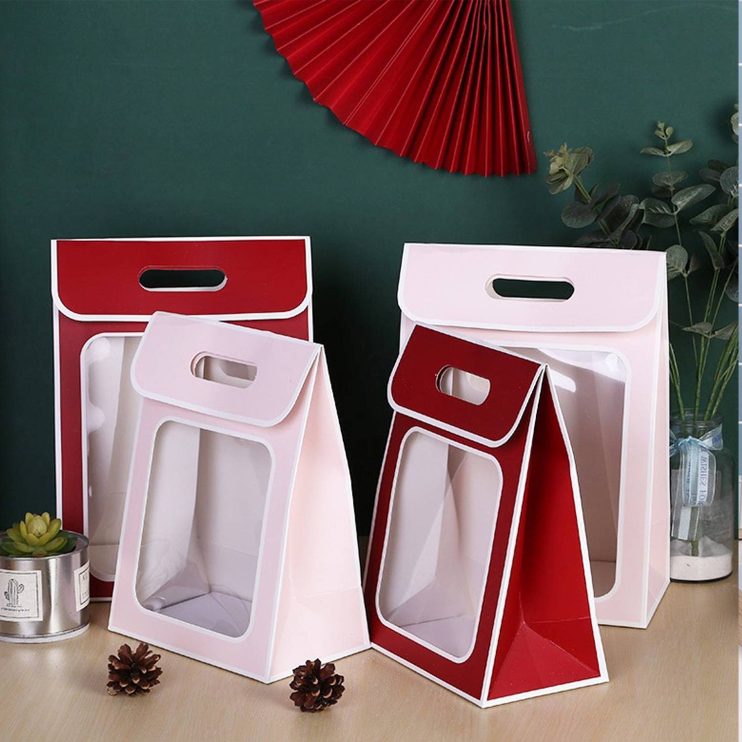 Kraft Paper Cute Gift Bags W/ Clear Window 7