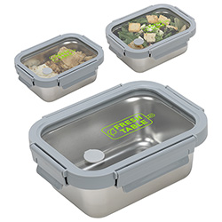 Heat 'N Eat Microwaveable Stainless Steel Lunch Box with Vented Glass Lid 6