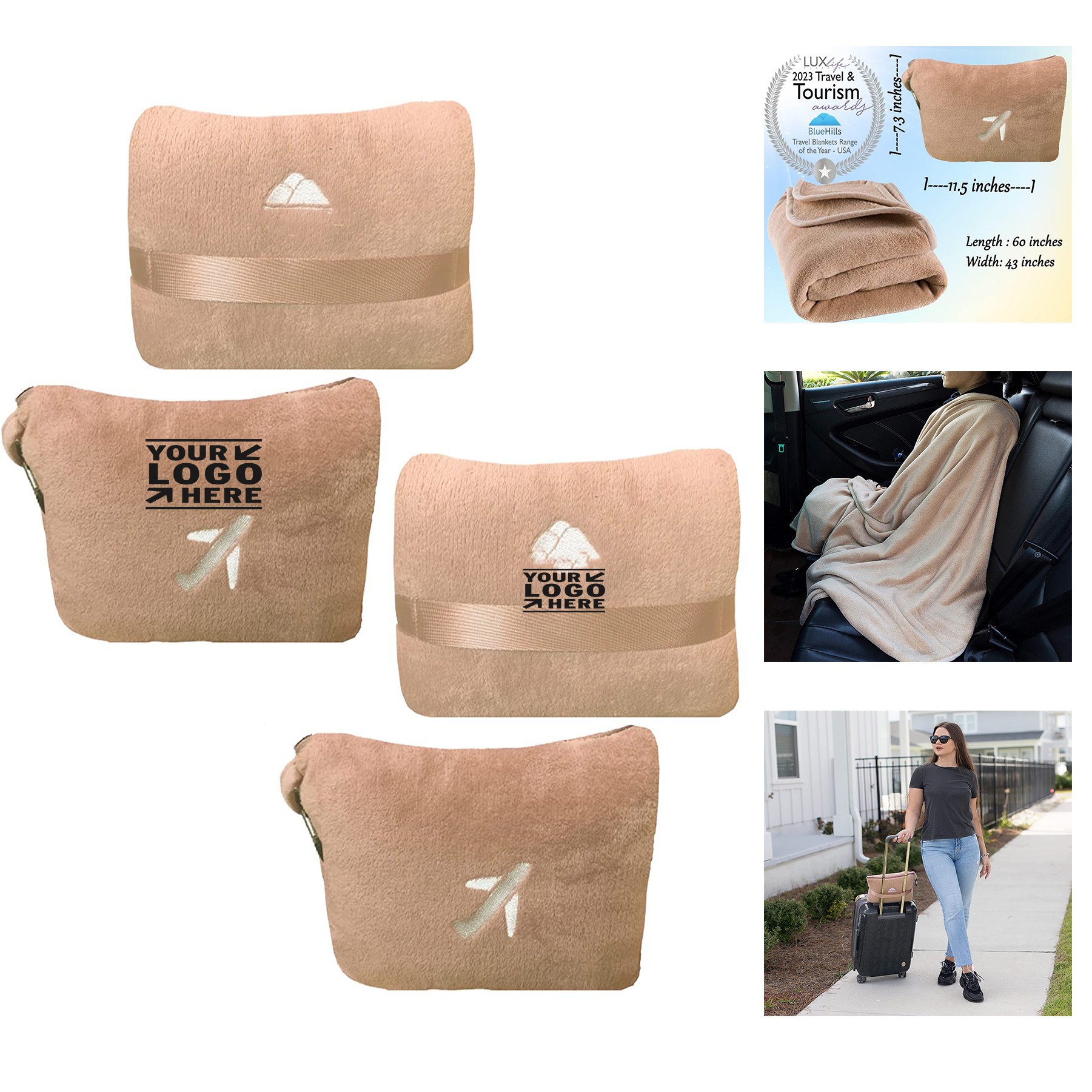 Mini Premium Soft Plush Travel Blanket Pillow 1