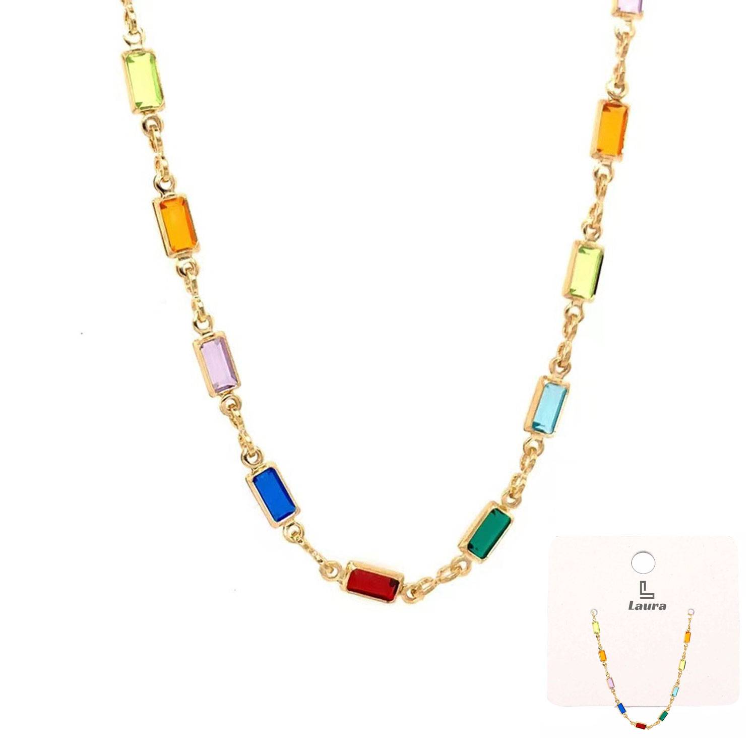 Square multicolor diamond necklace 2