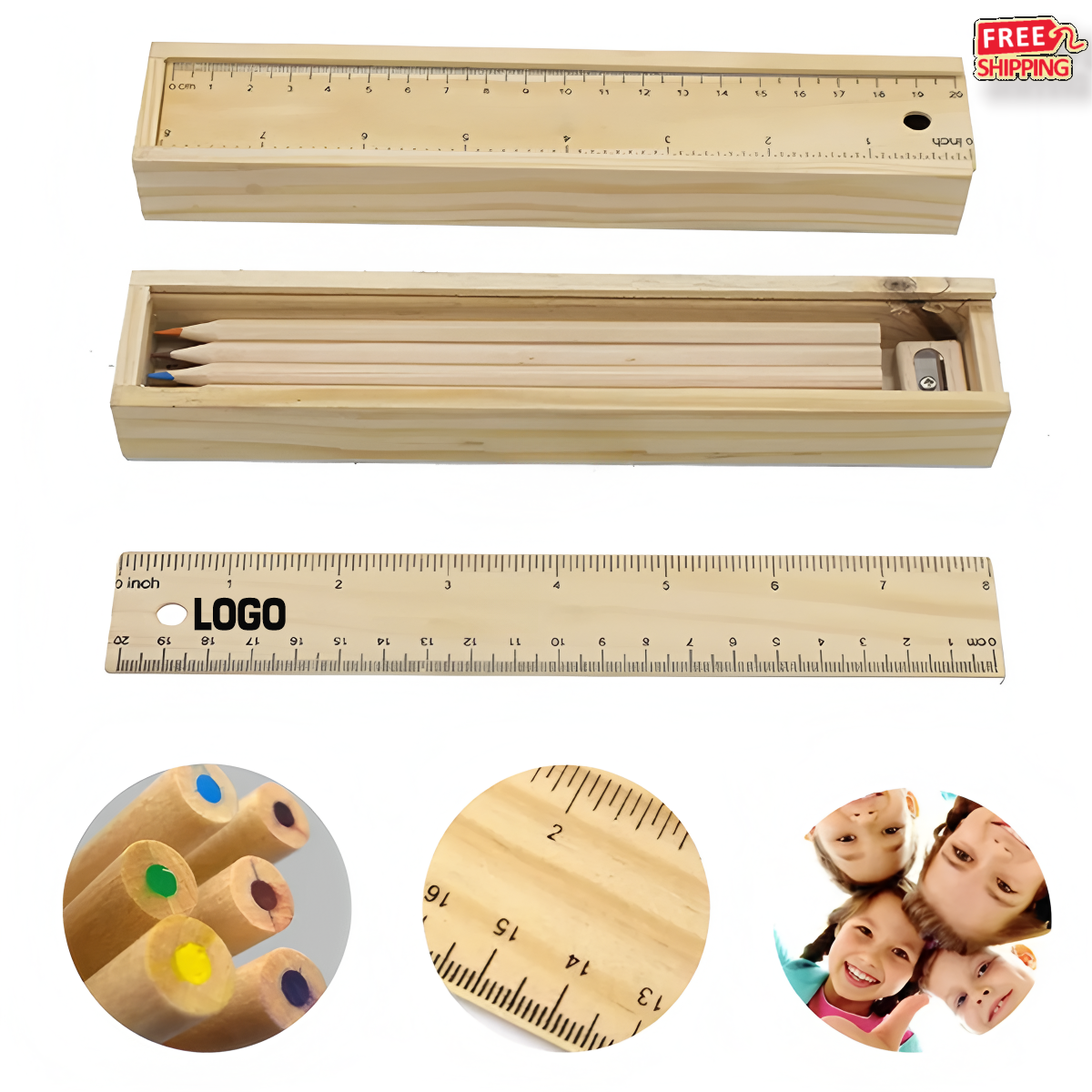 12-Piece Art Pencil Set in Wooden Box with Ruler, Bulk Customizable for Gifts 2