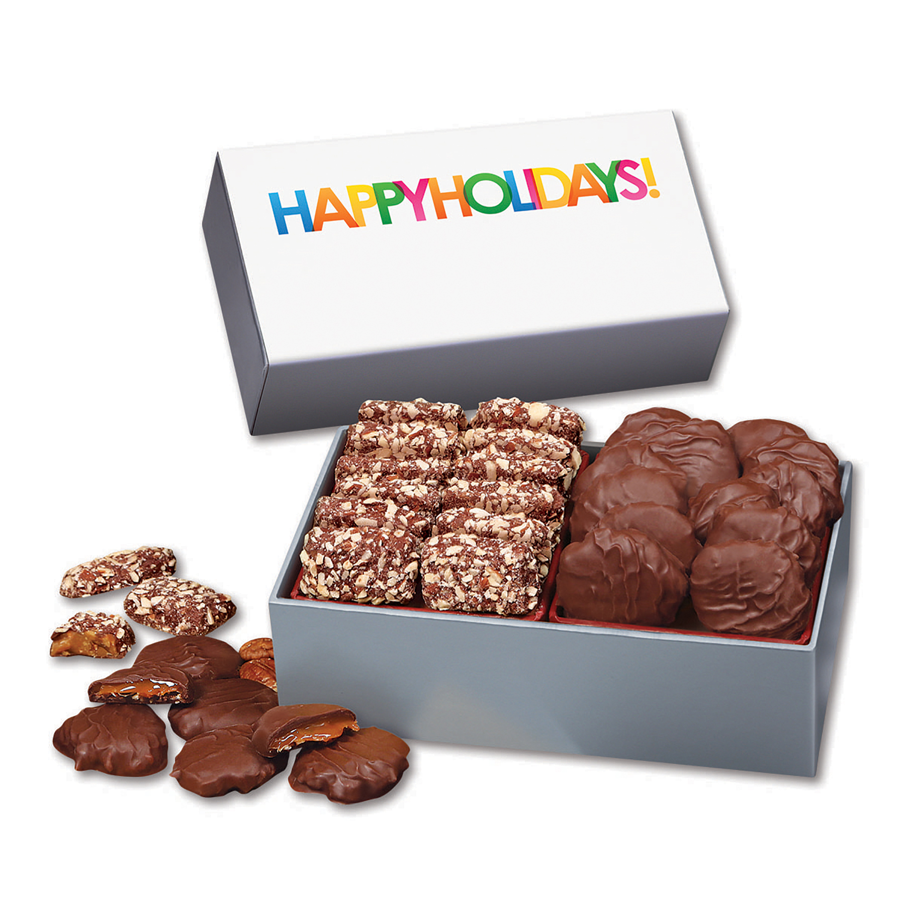 Toffee & Pecan Clusters in Gift Box with Happy Holidays Sleeve 2