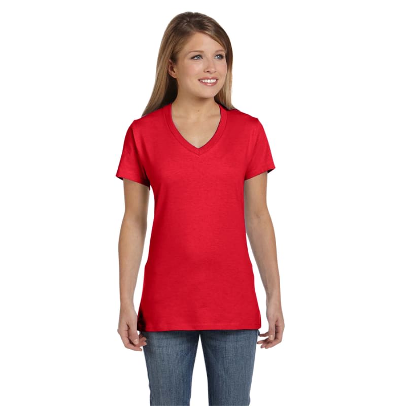 Hanes Ladies 4.5 Oz., 100% Ringspun Cotton Nano-T® V-Neck T- 17
