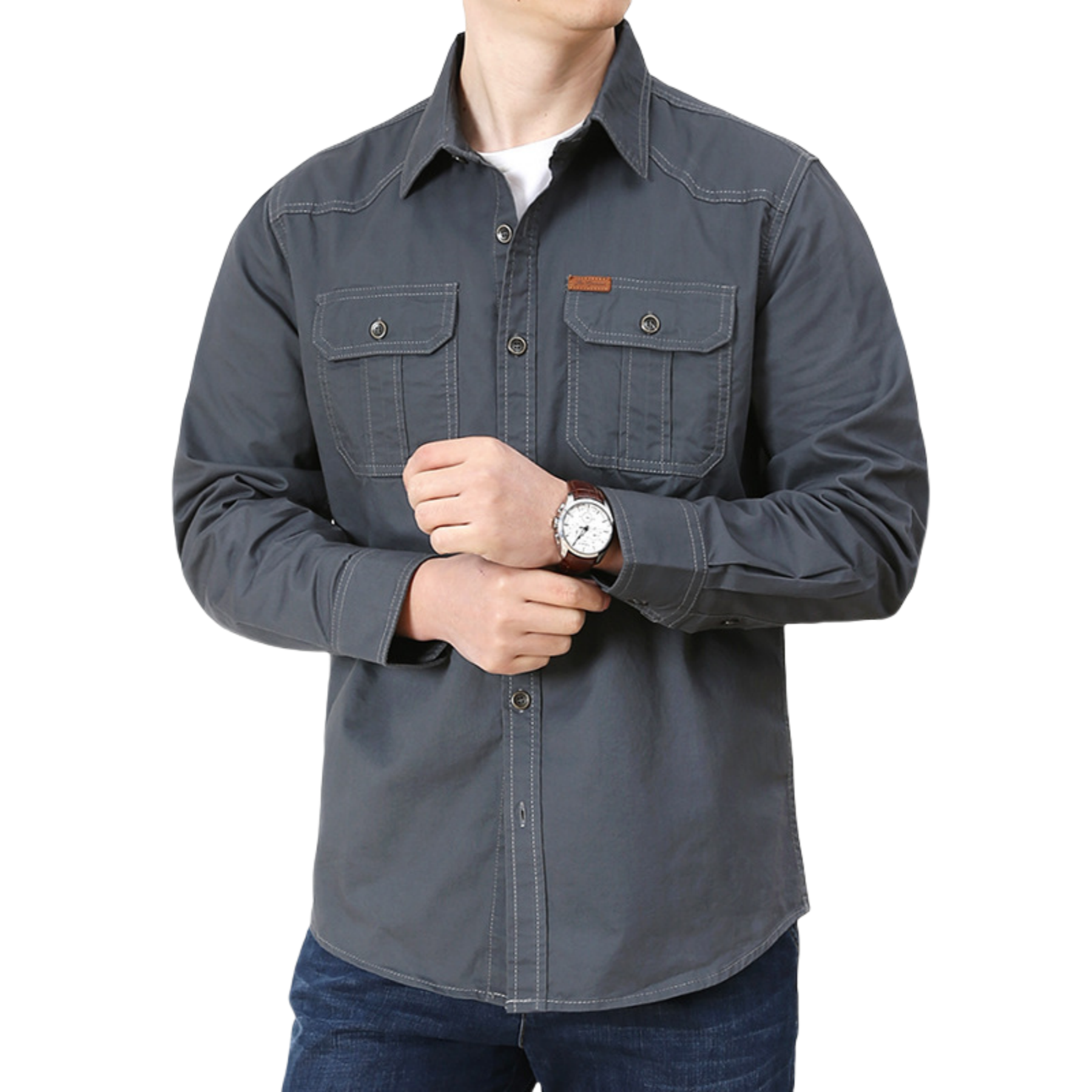 Mens Cotton Casual Shirt Spring Outdoor Wear 5
