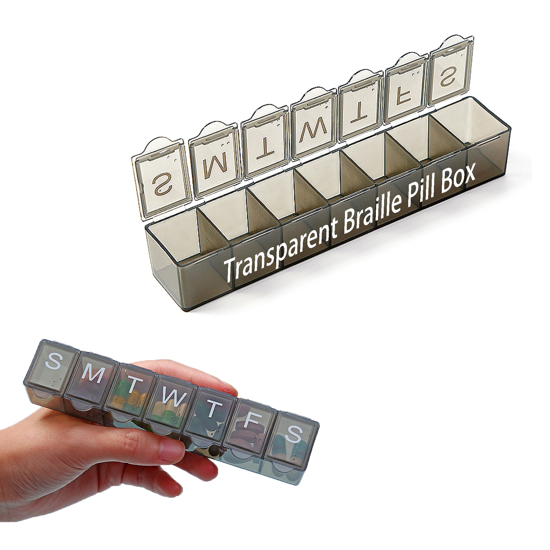 Moq25 Pp Material Braille Transparent 7 Day Pill Box