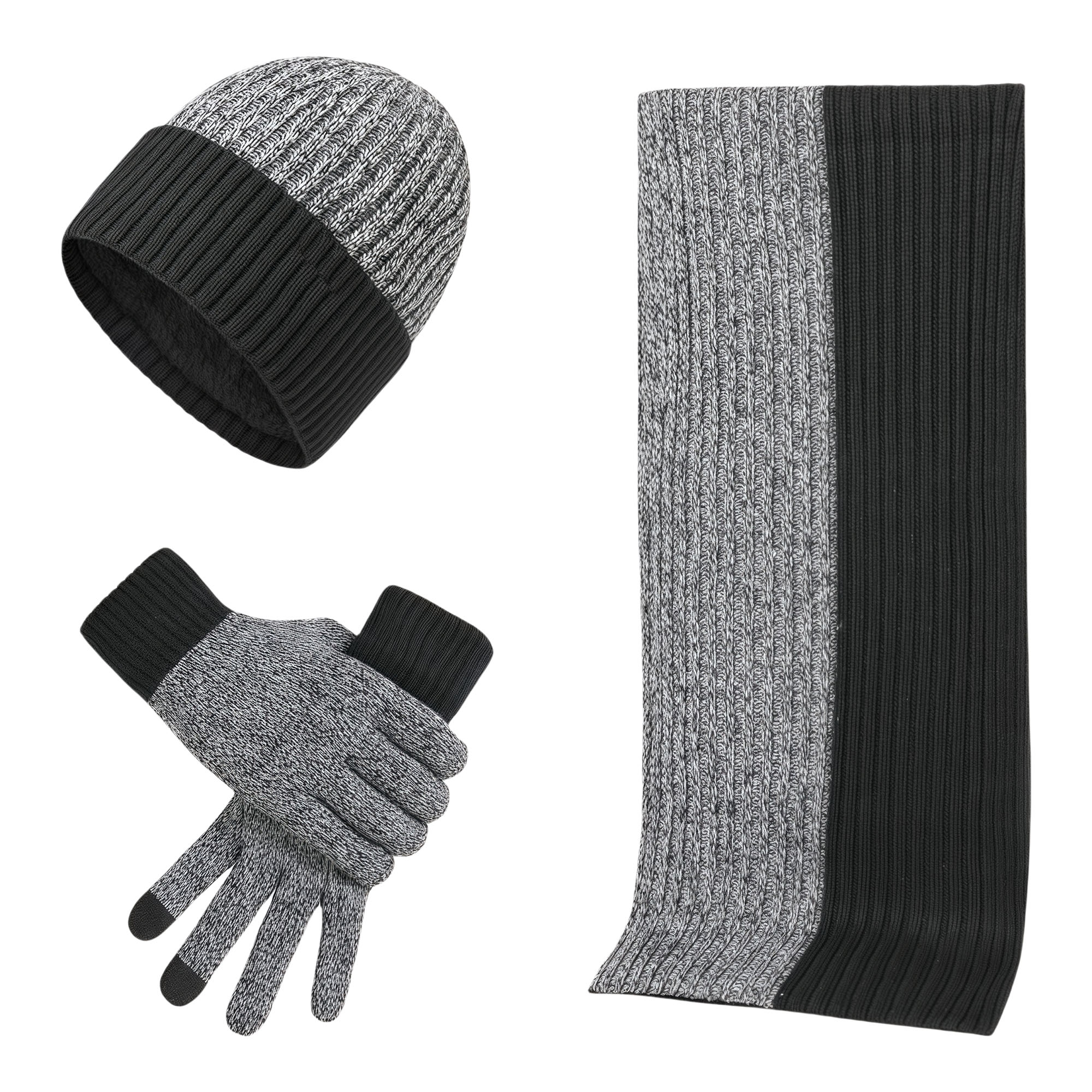 Winter Knit Hat Scarf Gloves Set - Striped 4