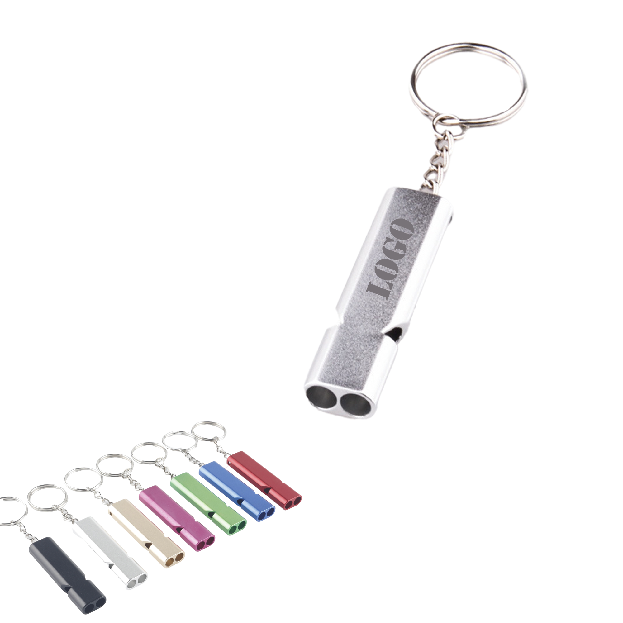 Double Tubes Metal Whistle Key Chain 1