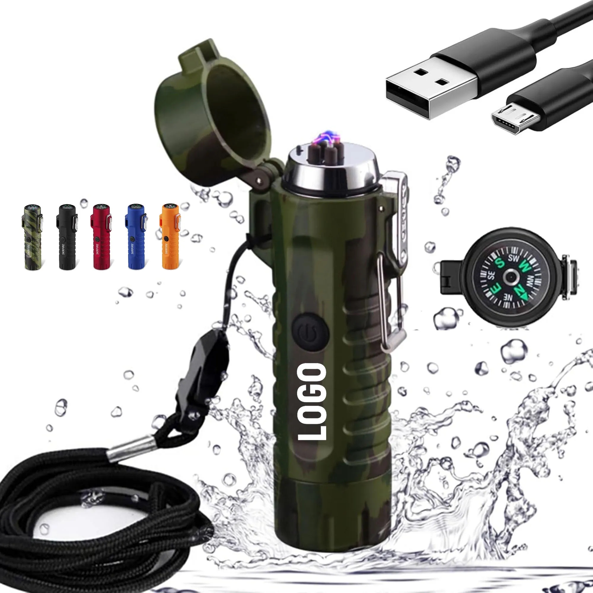Rechargeable Arc Lighter with Flashlight & Compass 2